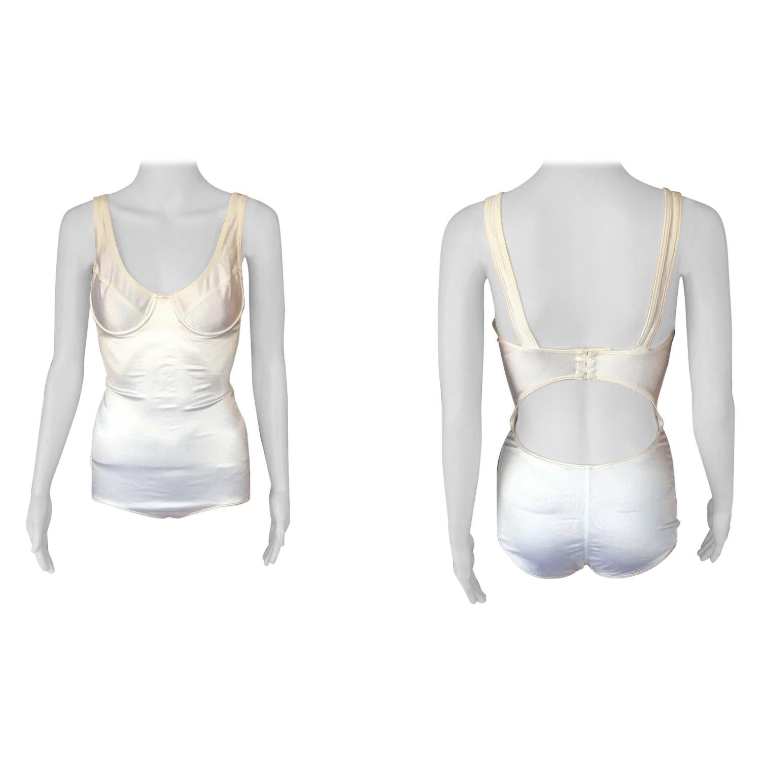 Azzedine Alaia S/S 1987 Runway Bustier Cutout Back Bodysuit Swimsuit