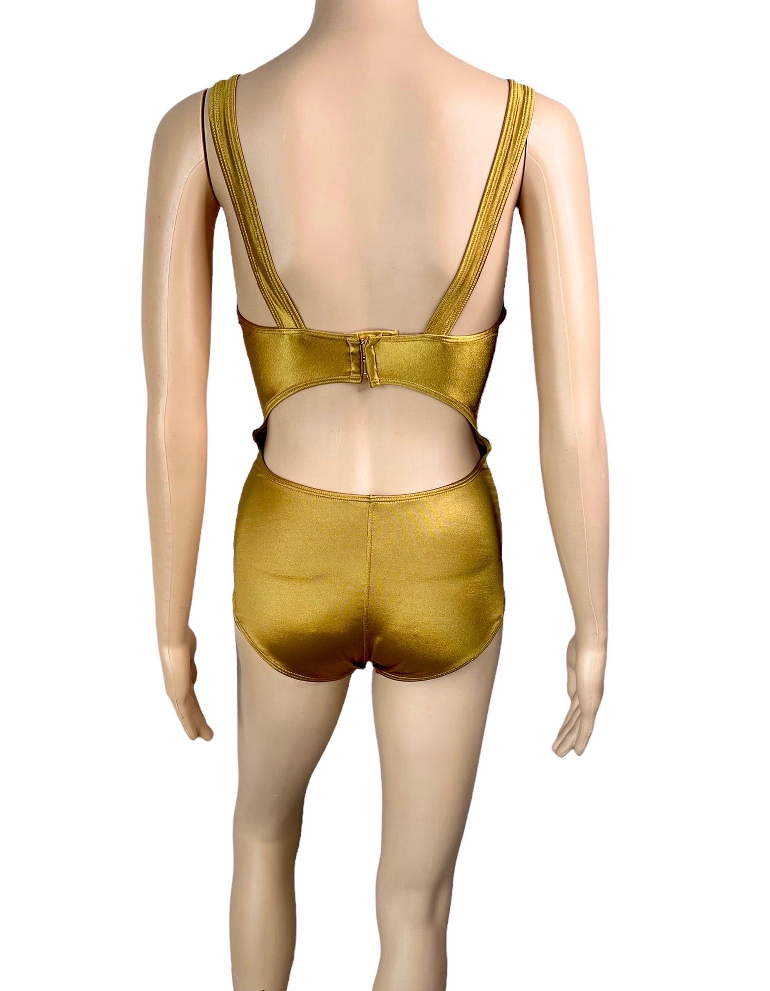 Azzedine Alaia Vintage Bustier Cutout Back Gold Bodysuit Swimsuit  For Sale 2