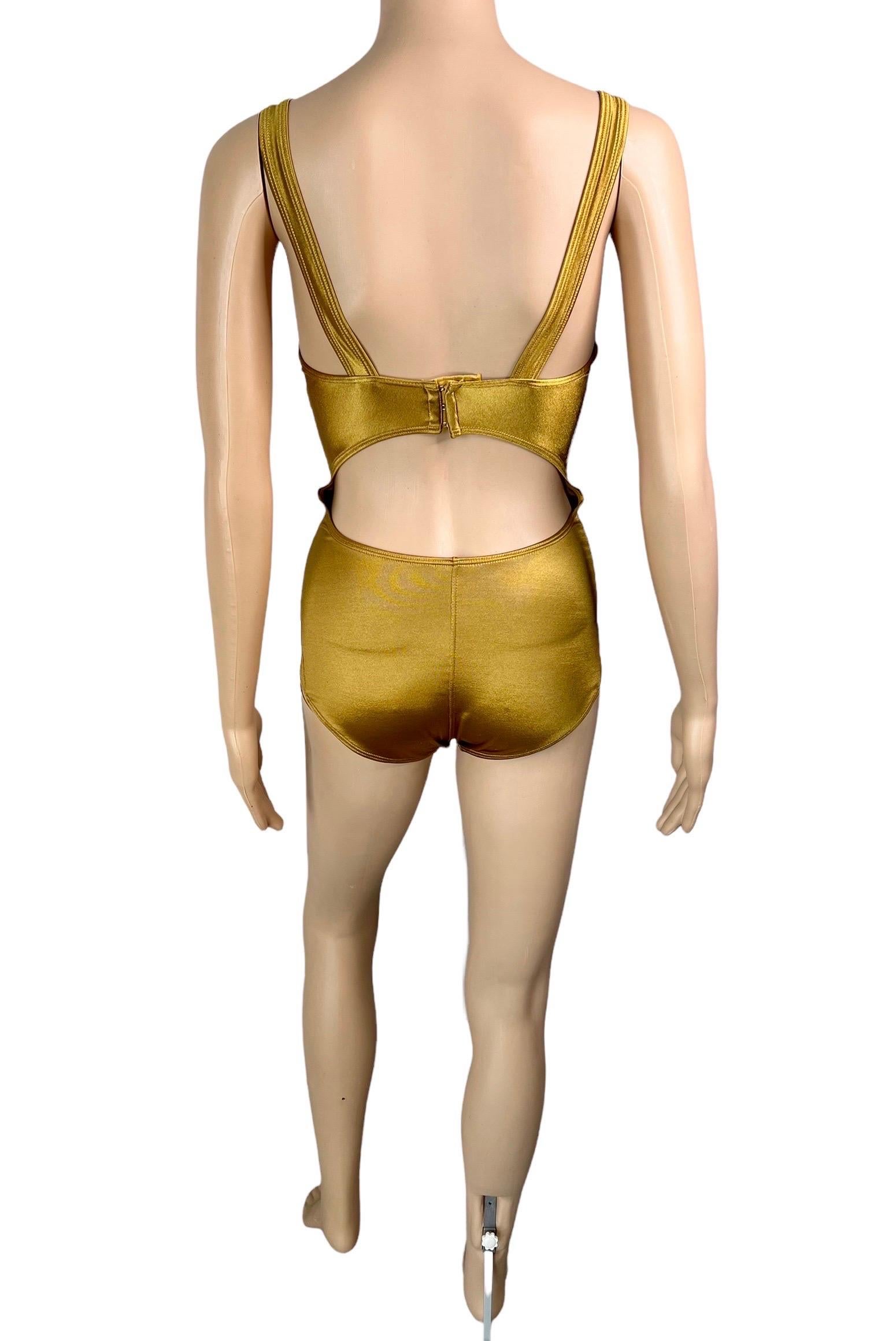 Azzedine Alaia Vintage Bustier Cutout Back Gold Bodysuit Swimsuit  For Sale 3