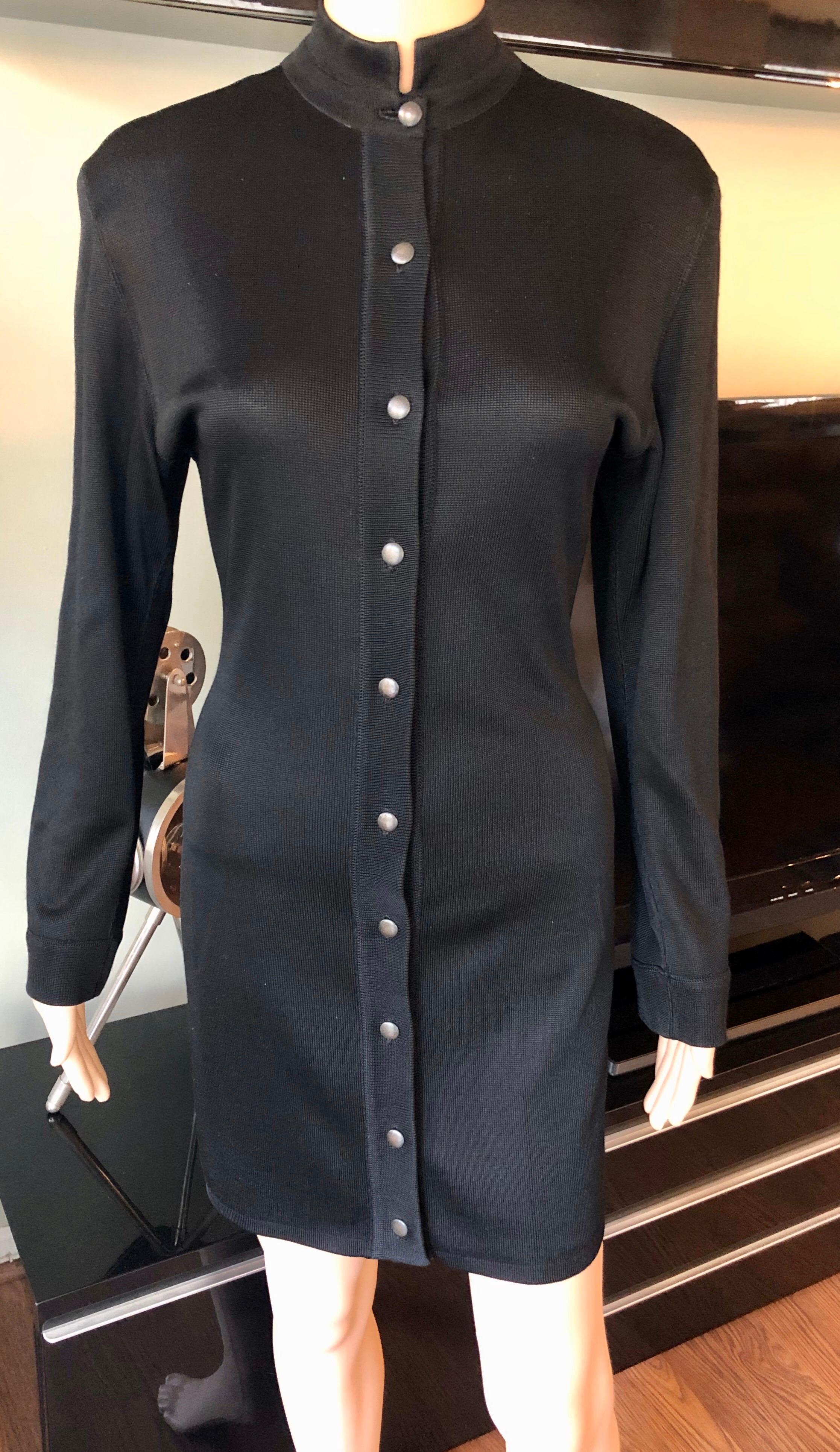 Azzedine Alaia Vintage Buttoned Knit Black Dress Size S

Alaïa black dress featuring mock neck and button closures at front. 
