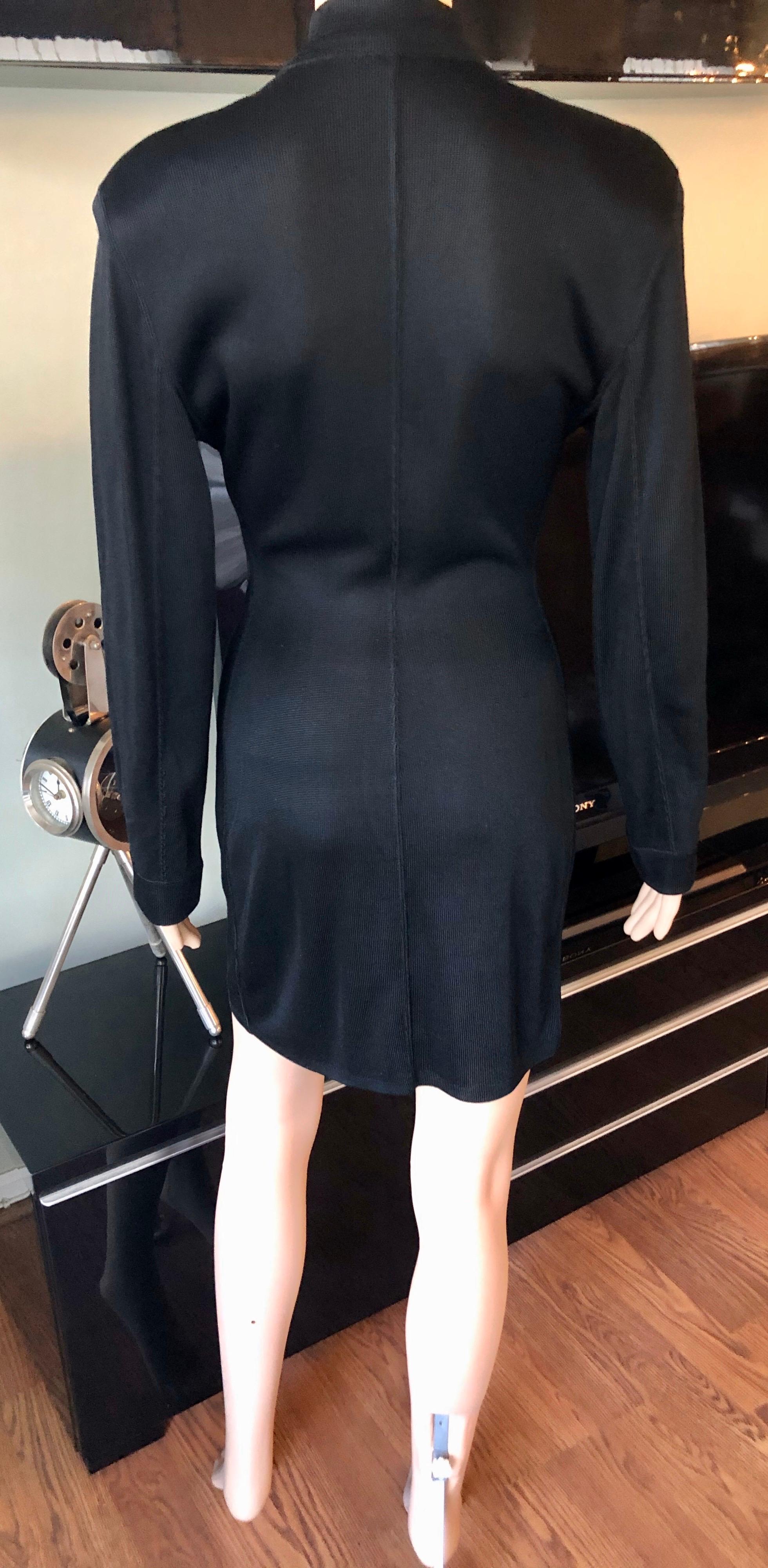 Azzedine Alaia Vintage Buttoned Knit Black Dress In Good Condition In Naples, FL