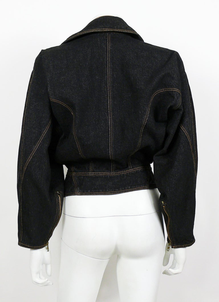 Azzedine Alaia Vintage Denim  Zipper  Jacket US Size 6 For 