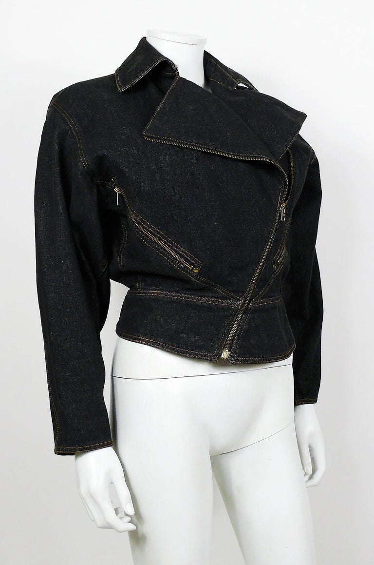 Azzedine Alaia Vintage Denim  Zipper  Jacket US Size 6 For 