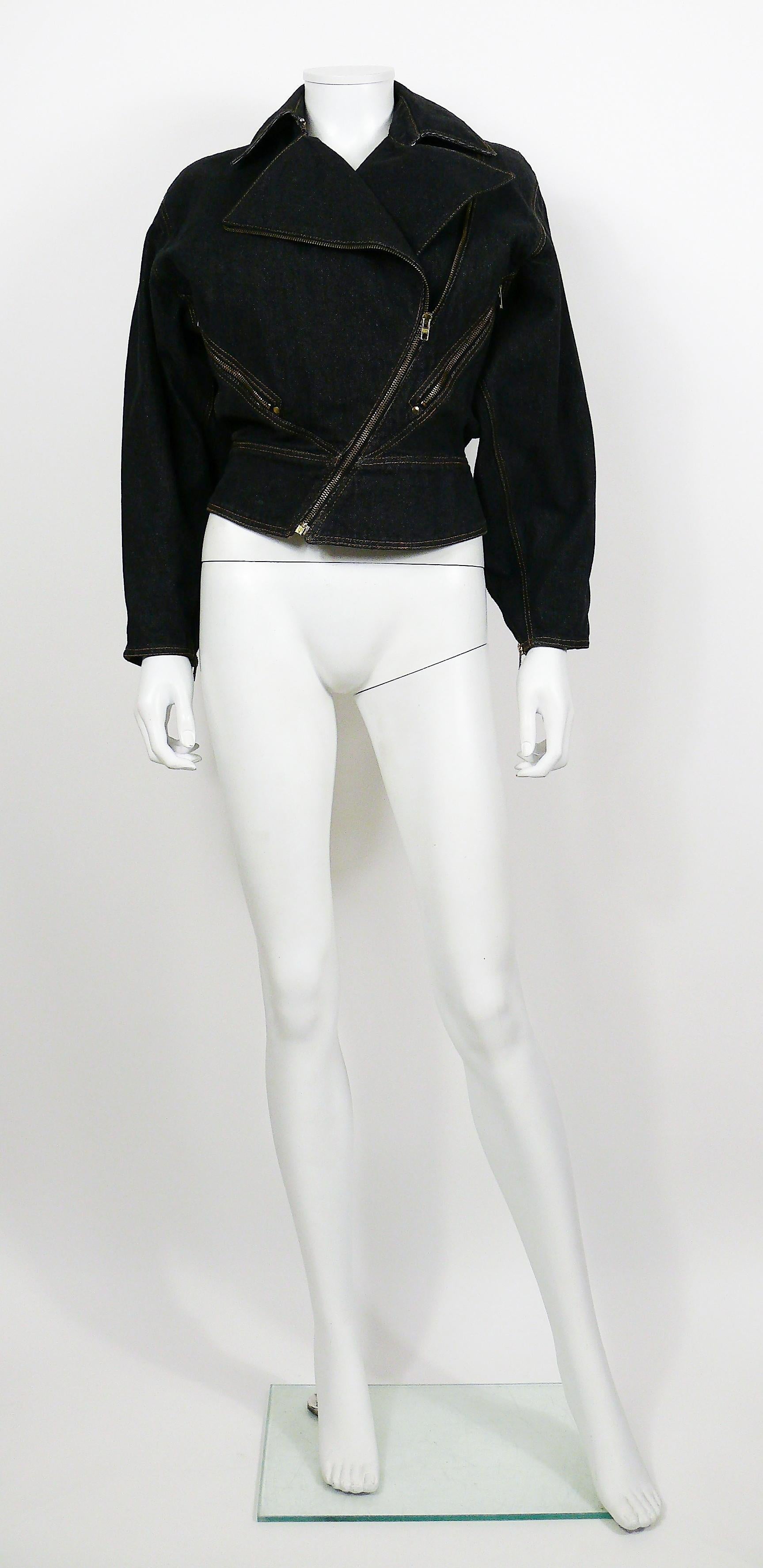 Black Azzedine Alaia Vintage Denim Zipper Jacket US Size 6