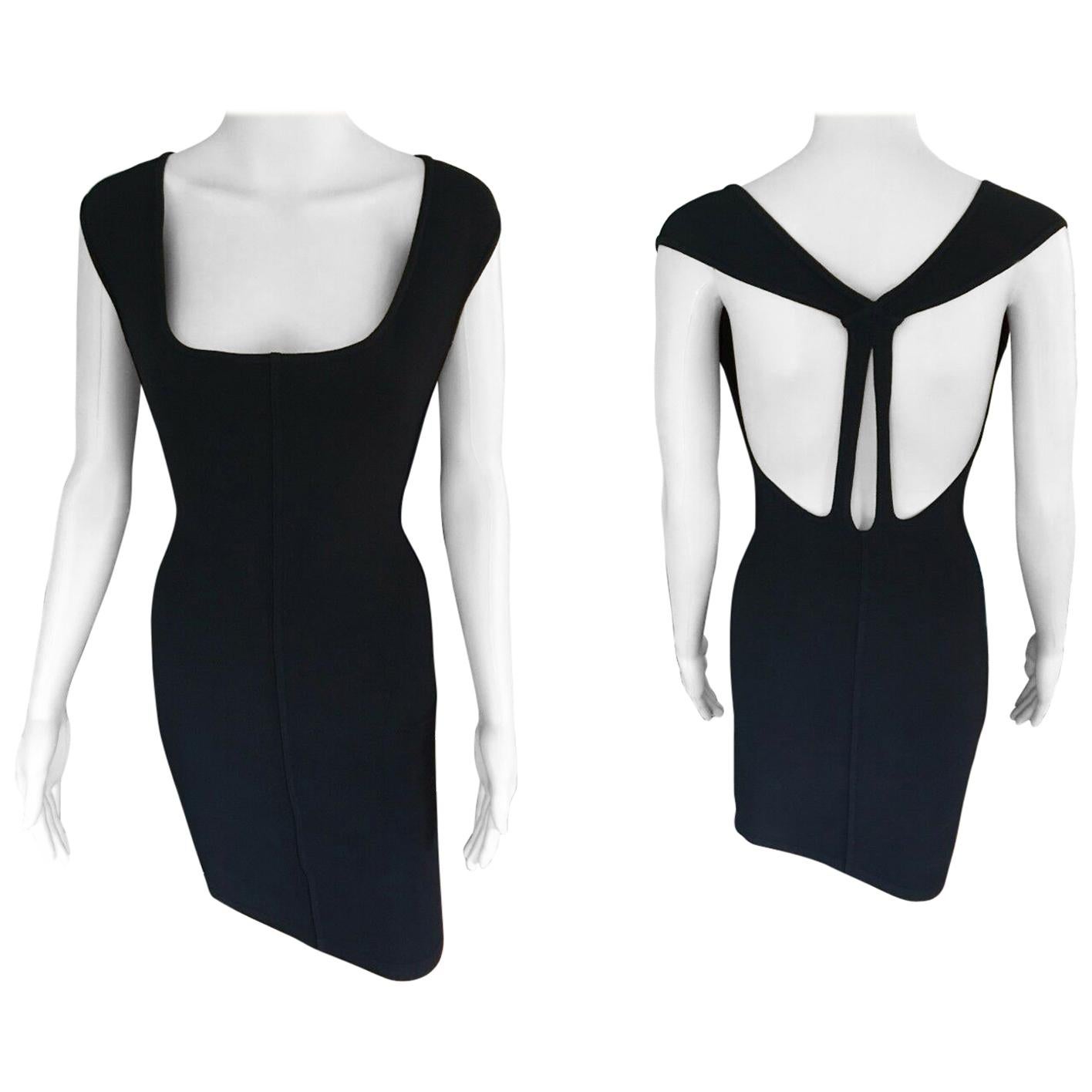 Azzedine Alaia Vintage Fitted Open Back Black Mini Dress For Sale