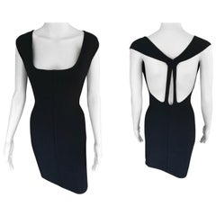 Azzedine Alaia S/S 1989 Vintage Fitted Open Back Black Mini Dress
