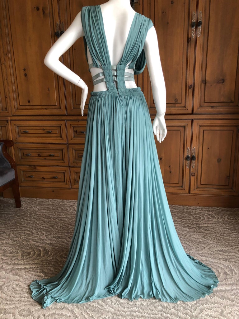 Azzedine Alaia Vintage Green Pleated Goddess Gown w Side Straps Fall ...