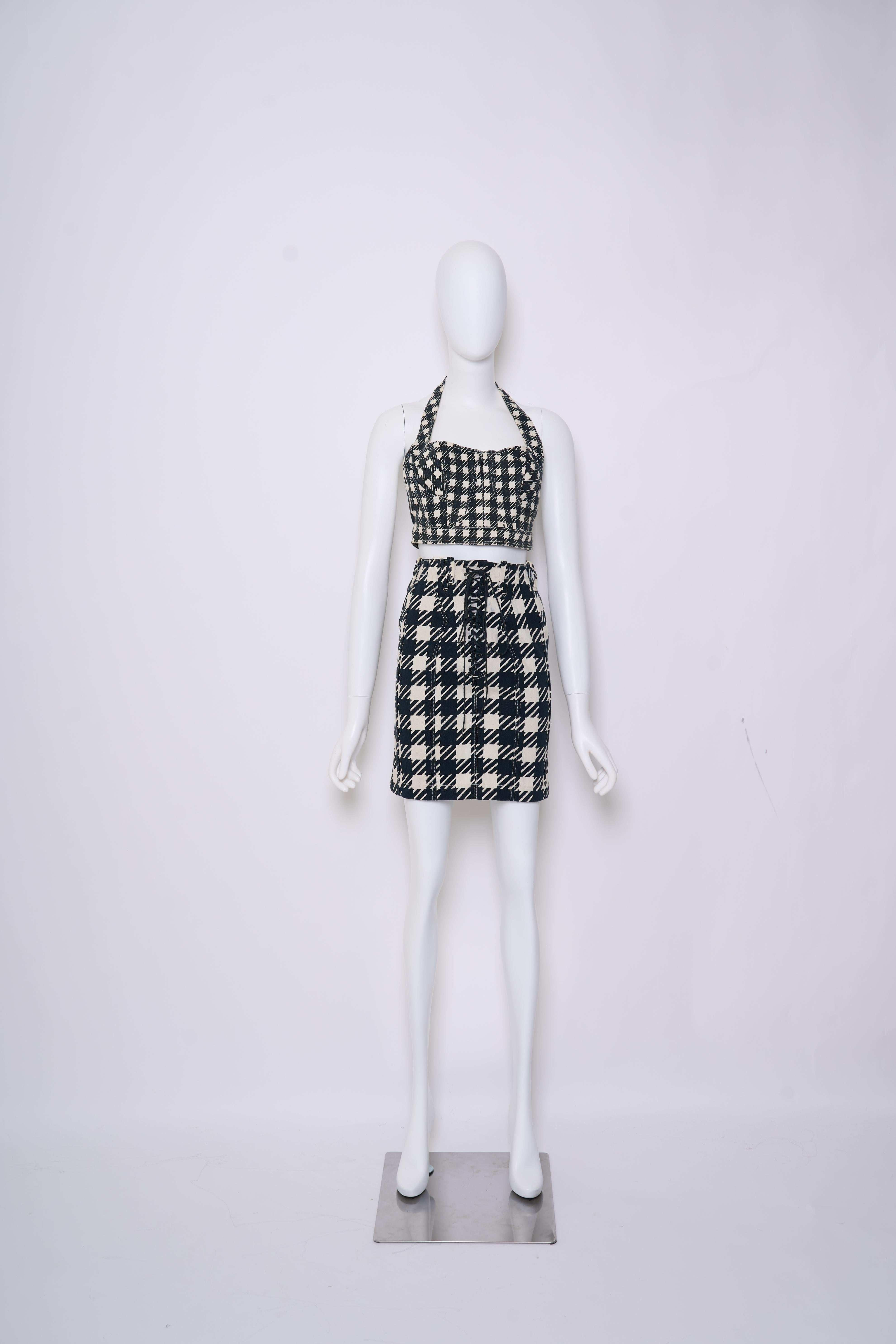 Azzedine Alaia Vintage Iconic SS 1991 Tati Houndstooth Check Black and White Gra In Good Condition In Hong Kong, HK