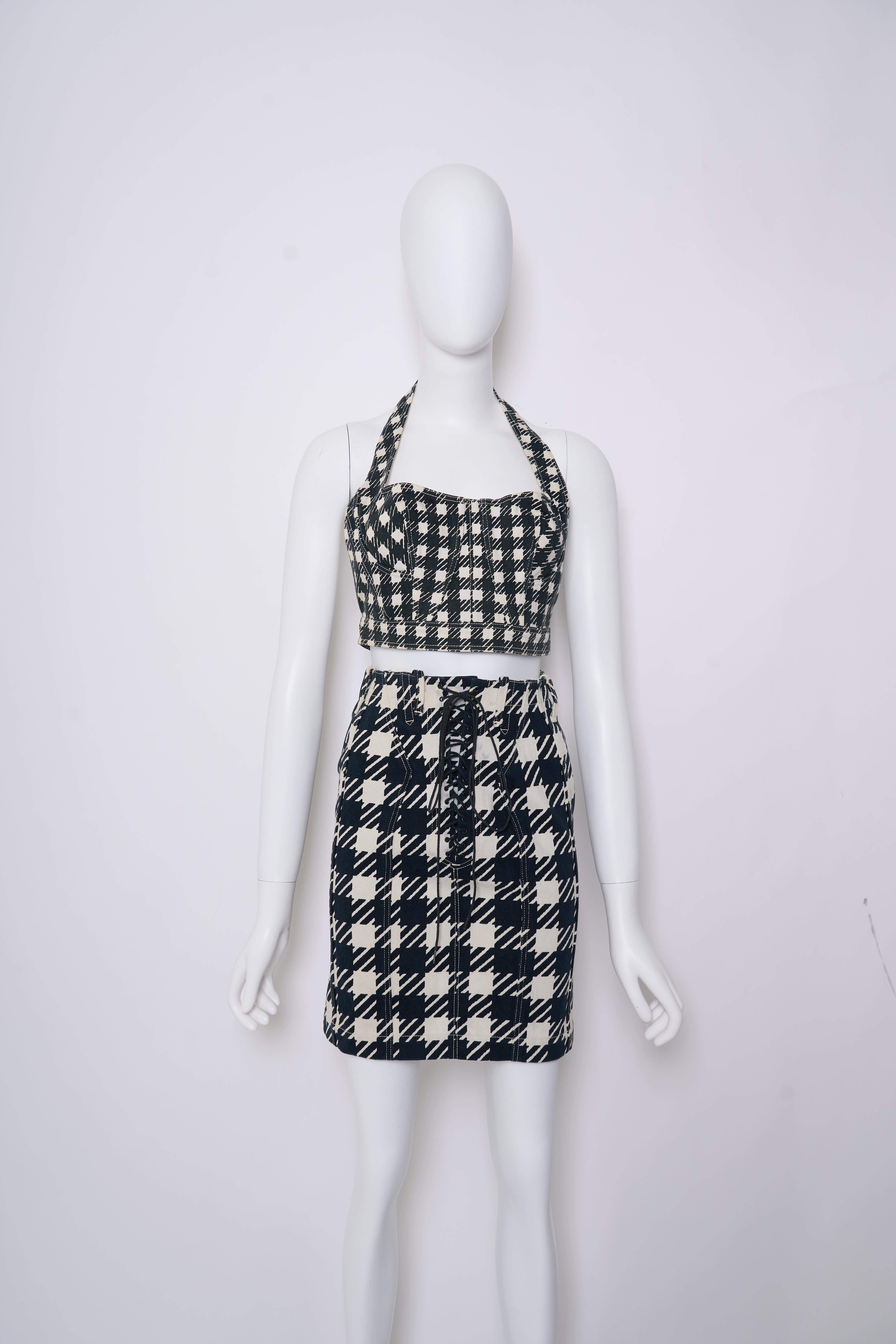 Azzedine Alaia Vintage Iconic SS 1991 Tati Houndstooth Check Black and White Gra 1