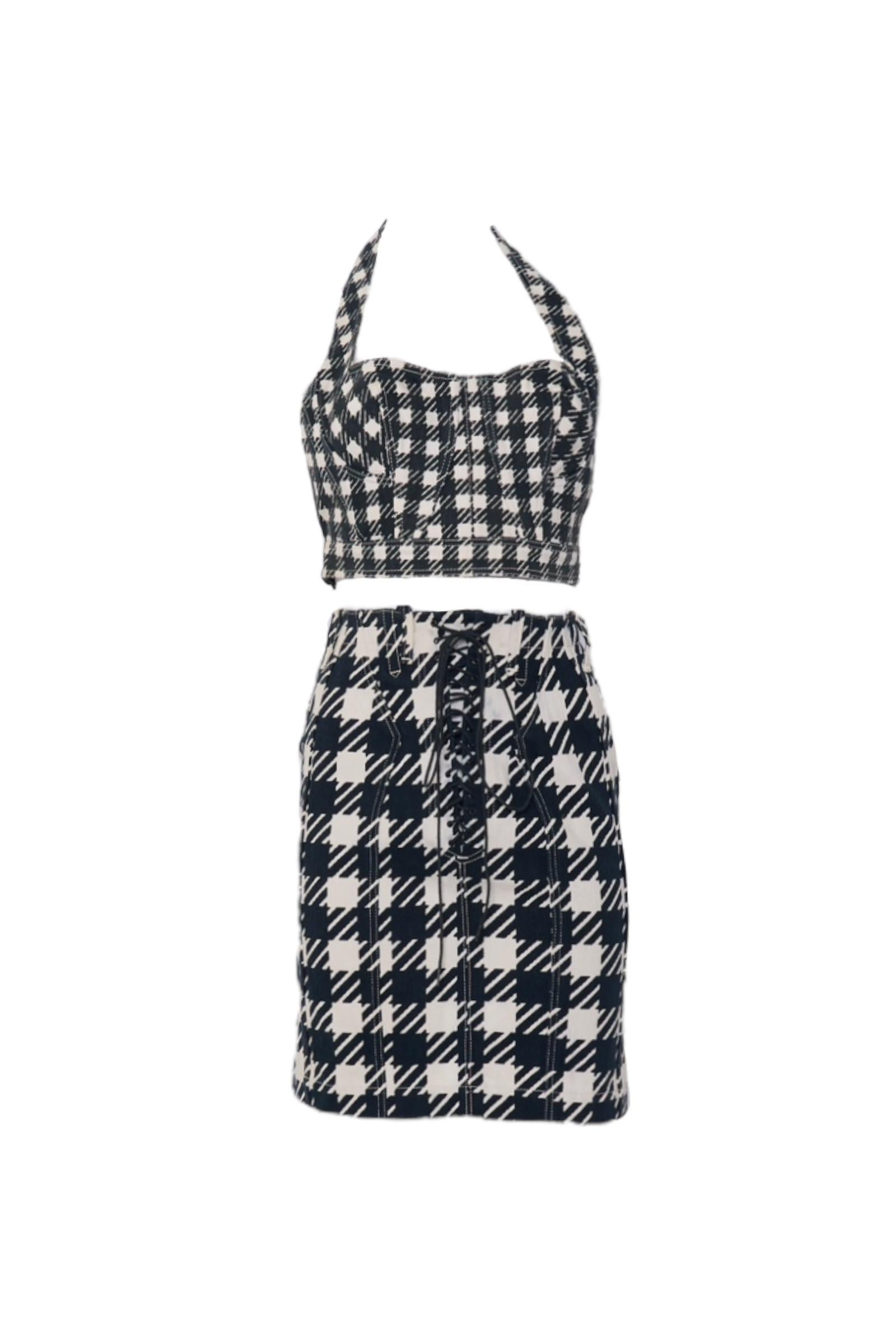Azzedine Alaia Vintage Iconic SS 1991 Tati Houndstooth Check Black and White Gra 3