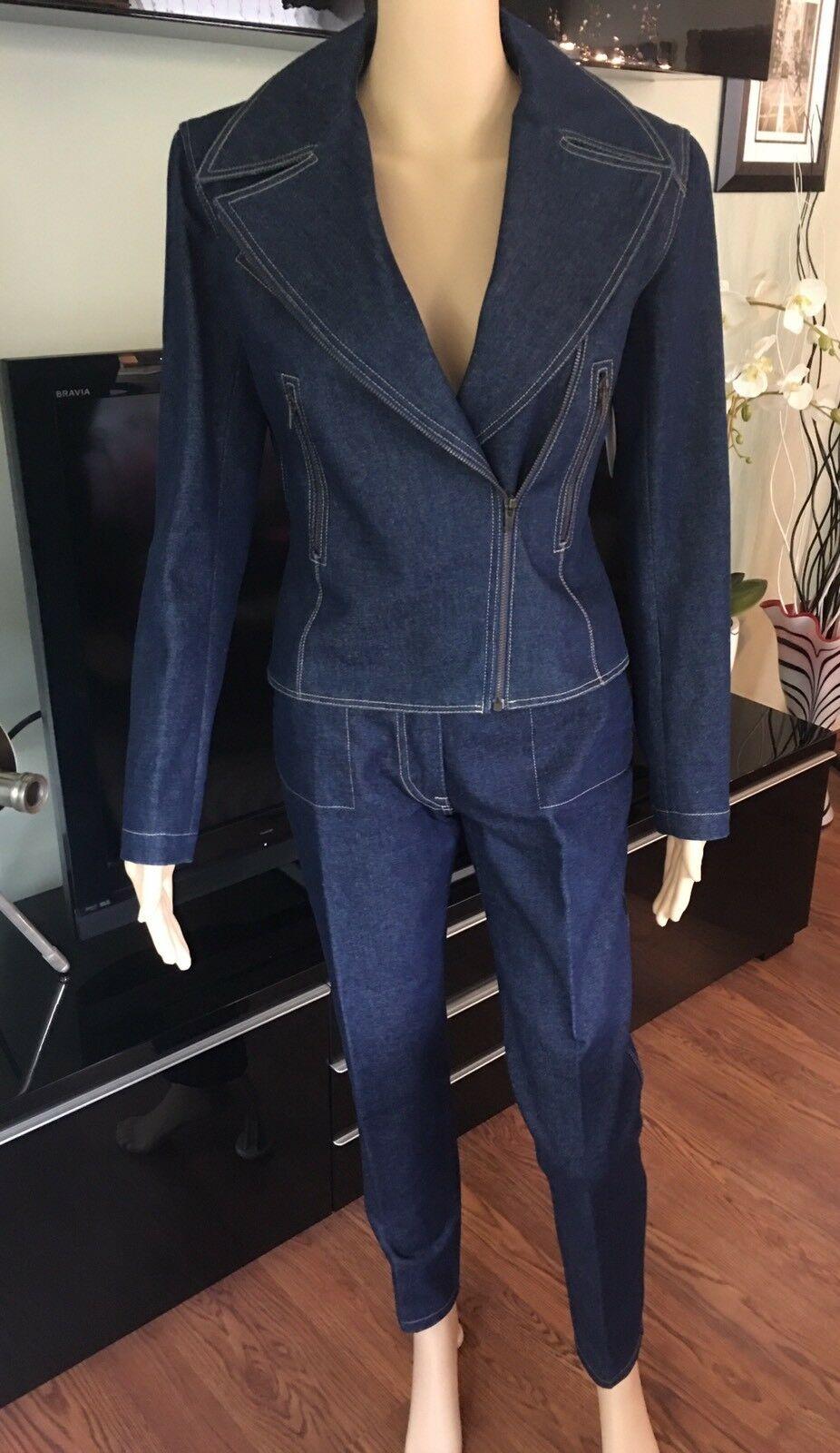 Azzedine Alaia Vintage Laced Up Denim Pants & Jacket Set Pant Suit 2 Piece Set 1