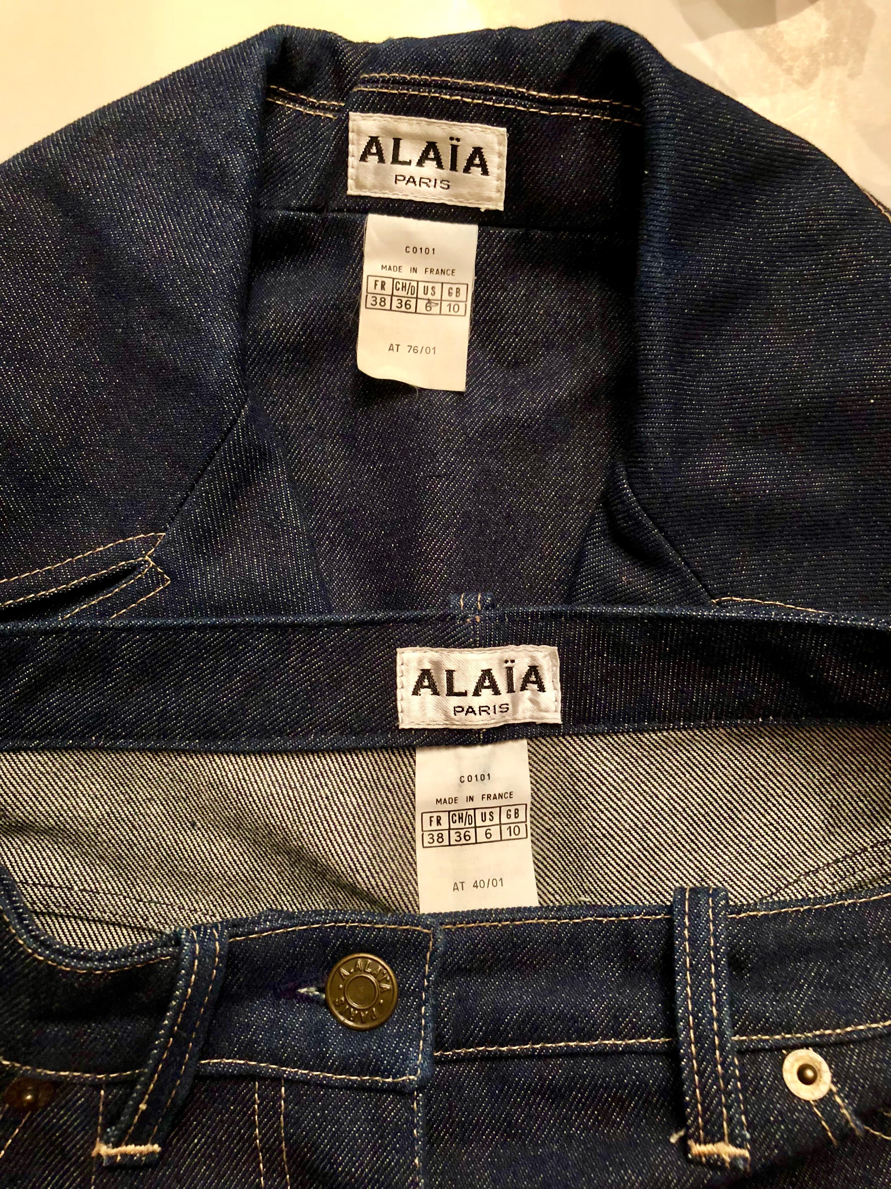 Azzedine Alaia Vintage Schnür-Denim-Hose & Jacke-Set mit Hose, 2-teiliges Set Damen