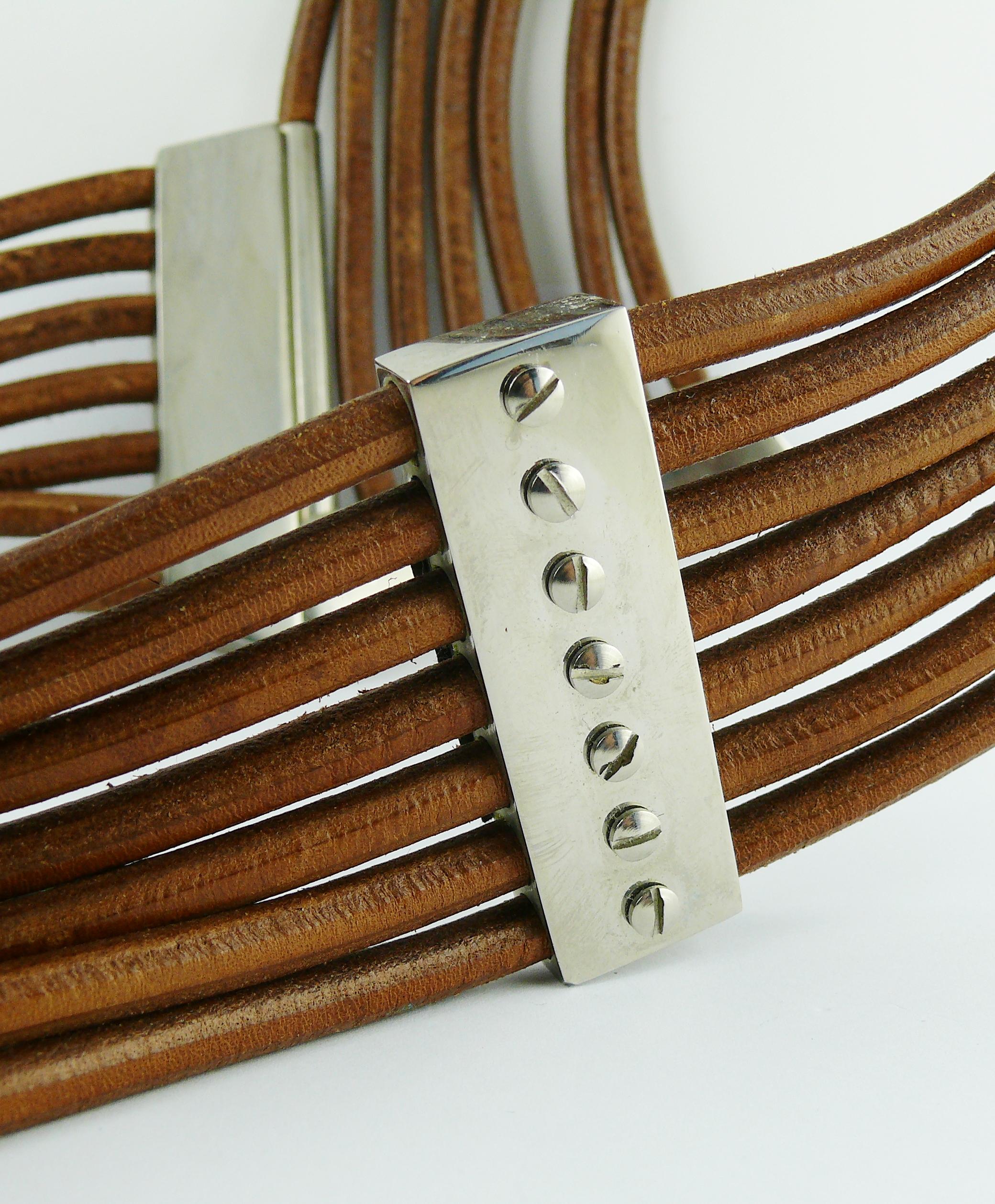 Azzedine Alaia Vintage Multi Strings Leather Belt with Silver Toned Buckle 9