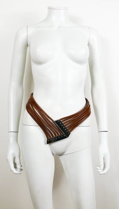 Azzedine Alaia Vintage Multi Strings Leather Belt with Silver Toned Buckle