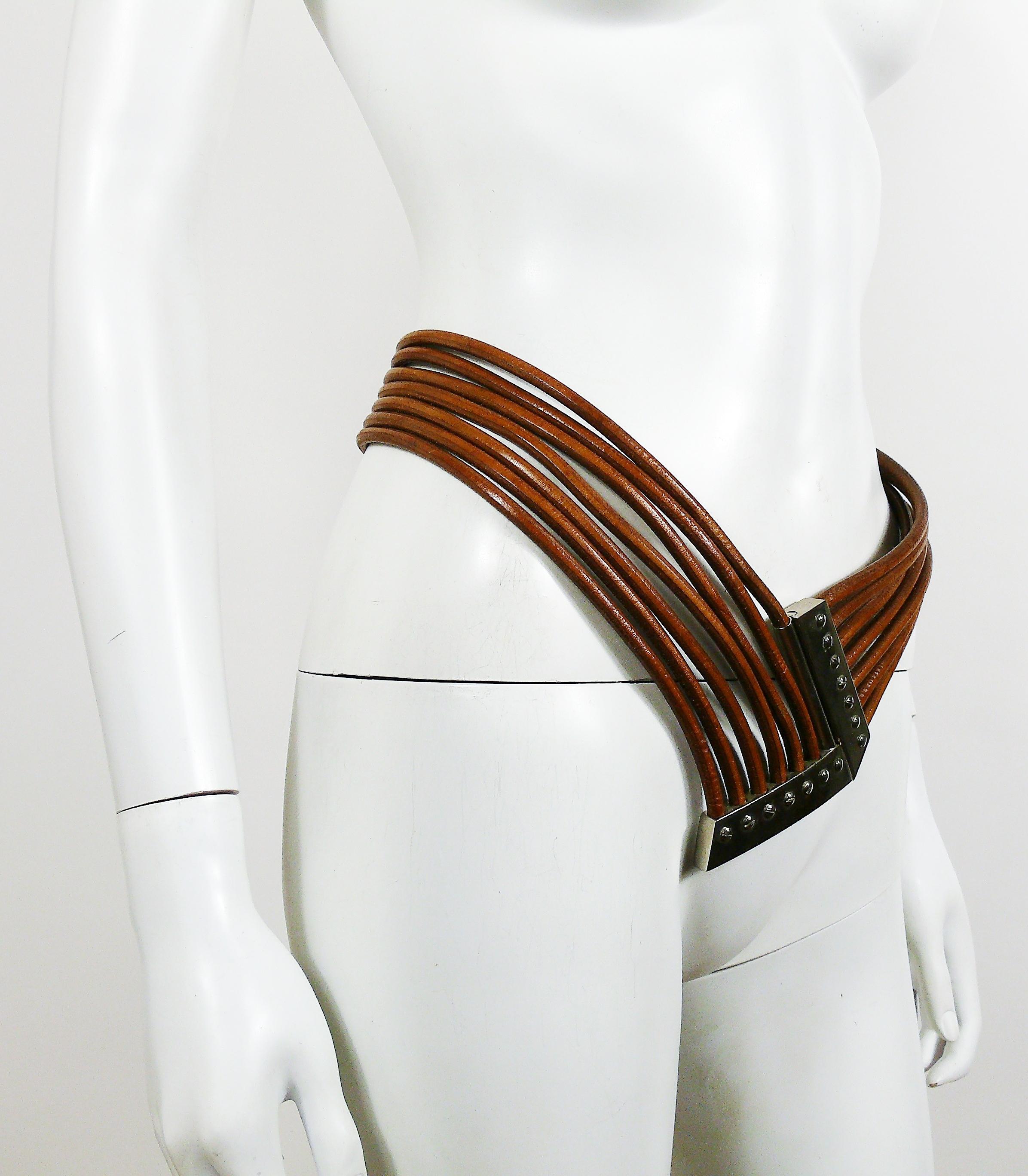 Azzedine Alaia Vintage Multi Strings Leather Belt with Silver Toned Buckle Damen