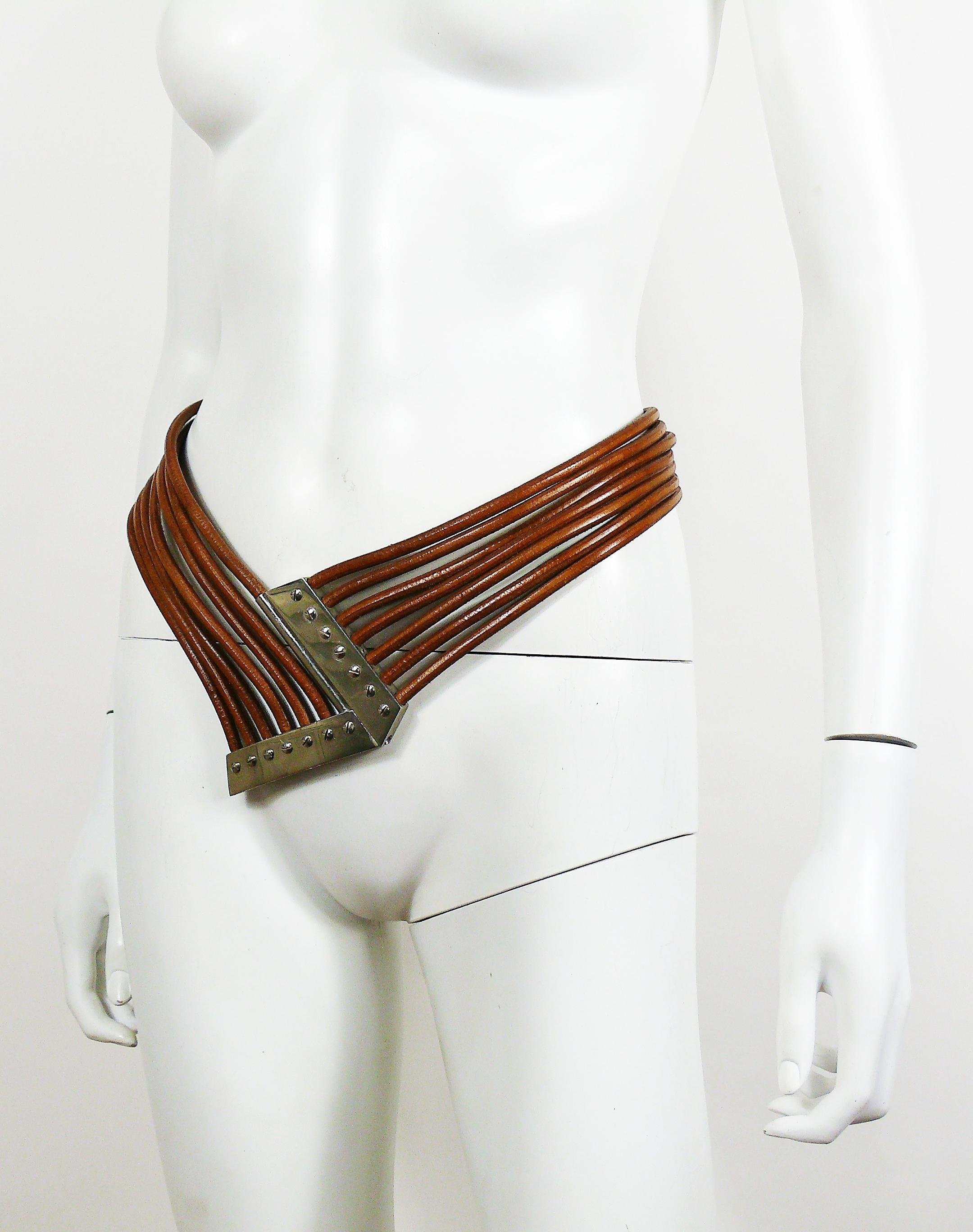 Azzedine Alaia Vintage Multi Strings Leather Belt with Silver Toned Buckle In Good Condition In Nice, FR