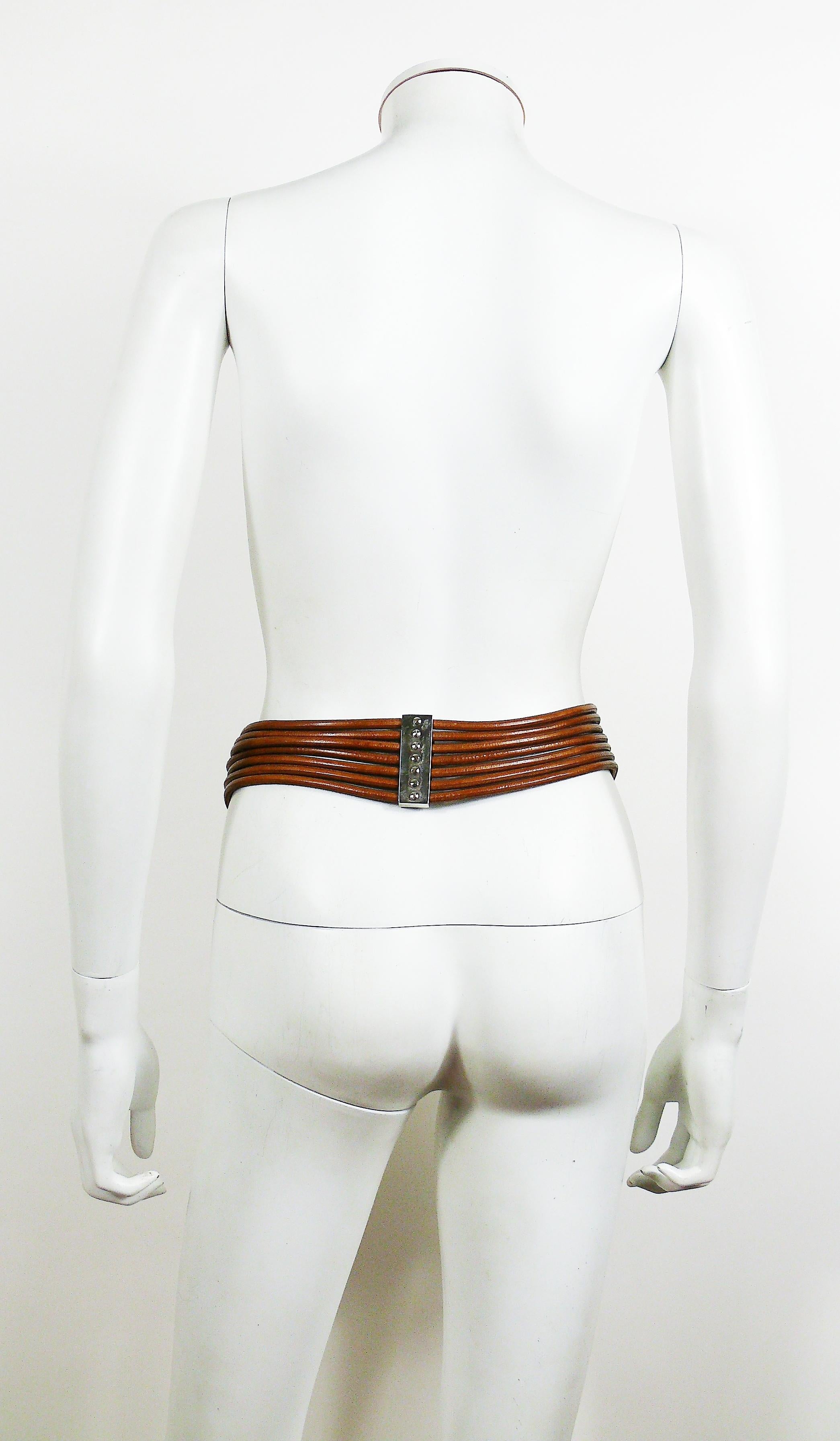 Azzedine Alaia Vintage Multi Strings Leather Belt with Silver Toned Buckle 3