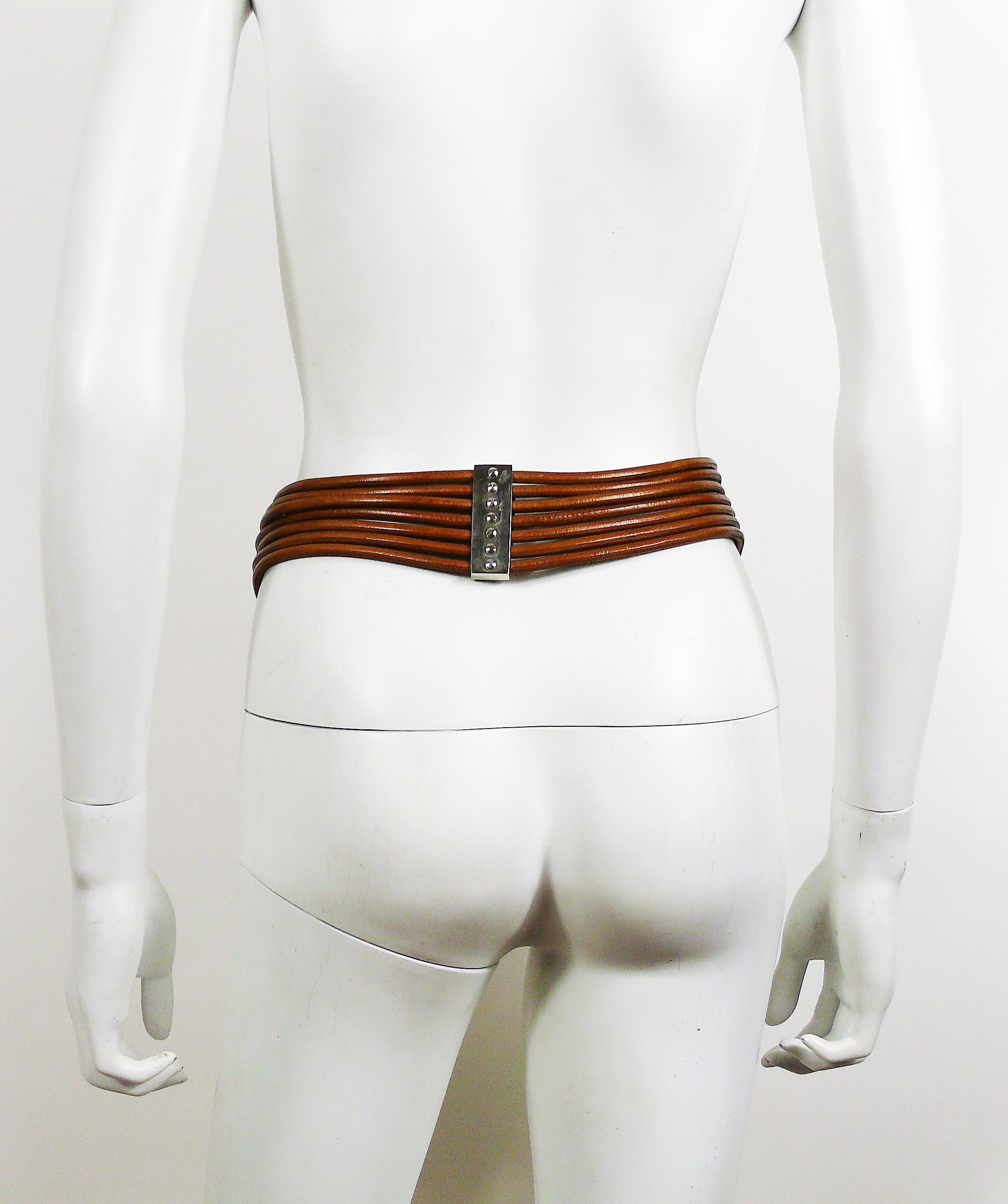 Azzedine Alaia Vintage Multi Strings Leather Belt with Silver Toned Buckle 4
