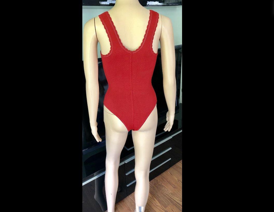 Azzedine Alaia Vintage Red Bodysuit and Skirt 2 Piece Set  In Excellent Condition For Sale In Naples, FL