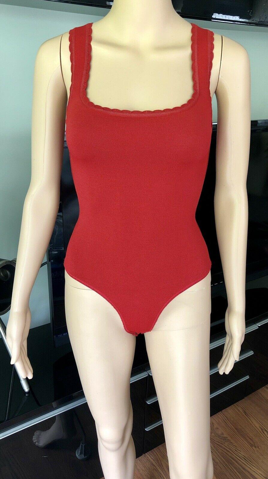 Women's Azzedine Alaia Vintage Red Bodysuit and Skirt 2 Piece Set For Sale