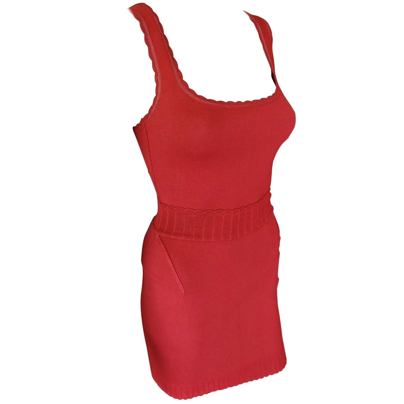 Azzedine Alaia Vintage Red Bodysuit and Skirt 2 Piece Set 