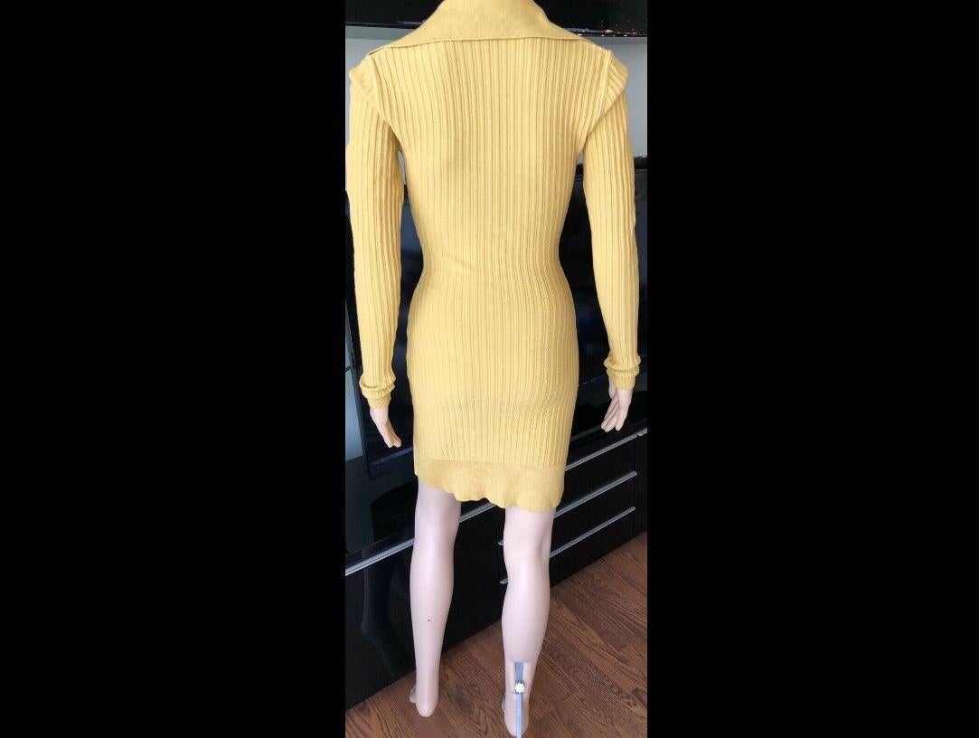 Azzedine Alaia Vintage Rib Knit Yellow Fitted Dress In Good Condition For Sale In Naples, FL