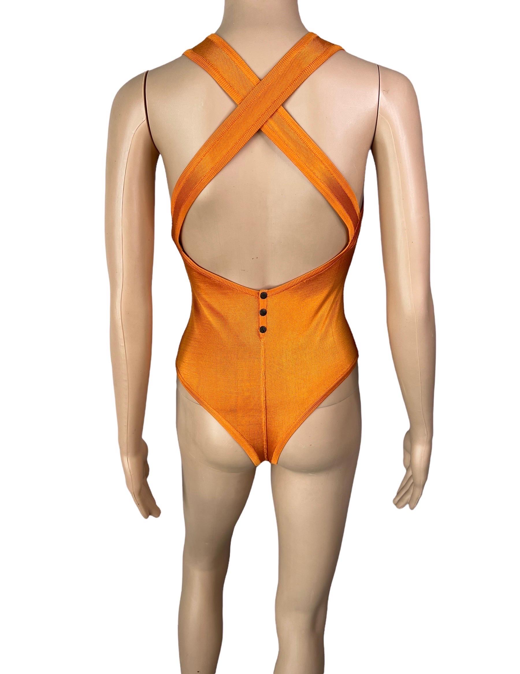 Azzedine Alaia Vintage S/S 1986 Open Back Orange Bodysuit Top Size M






