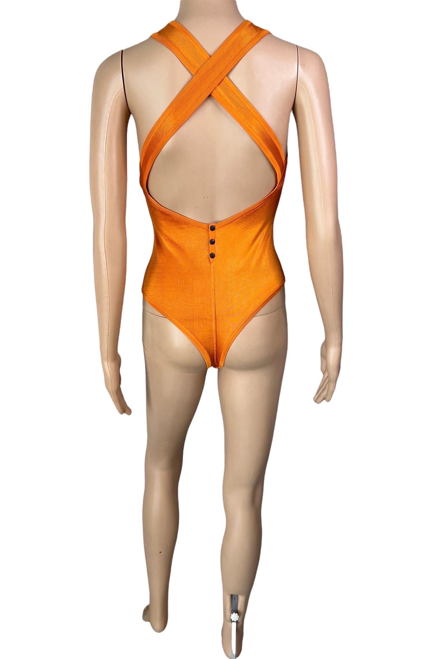 Women's Azzedine Alaia Vintage S/S 1986 Open Back Orange Bodysuit Top For Sale