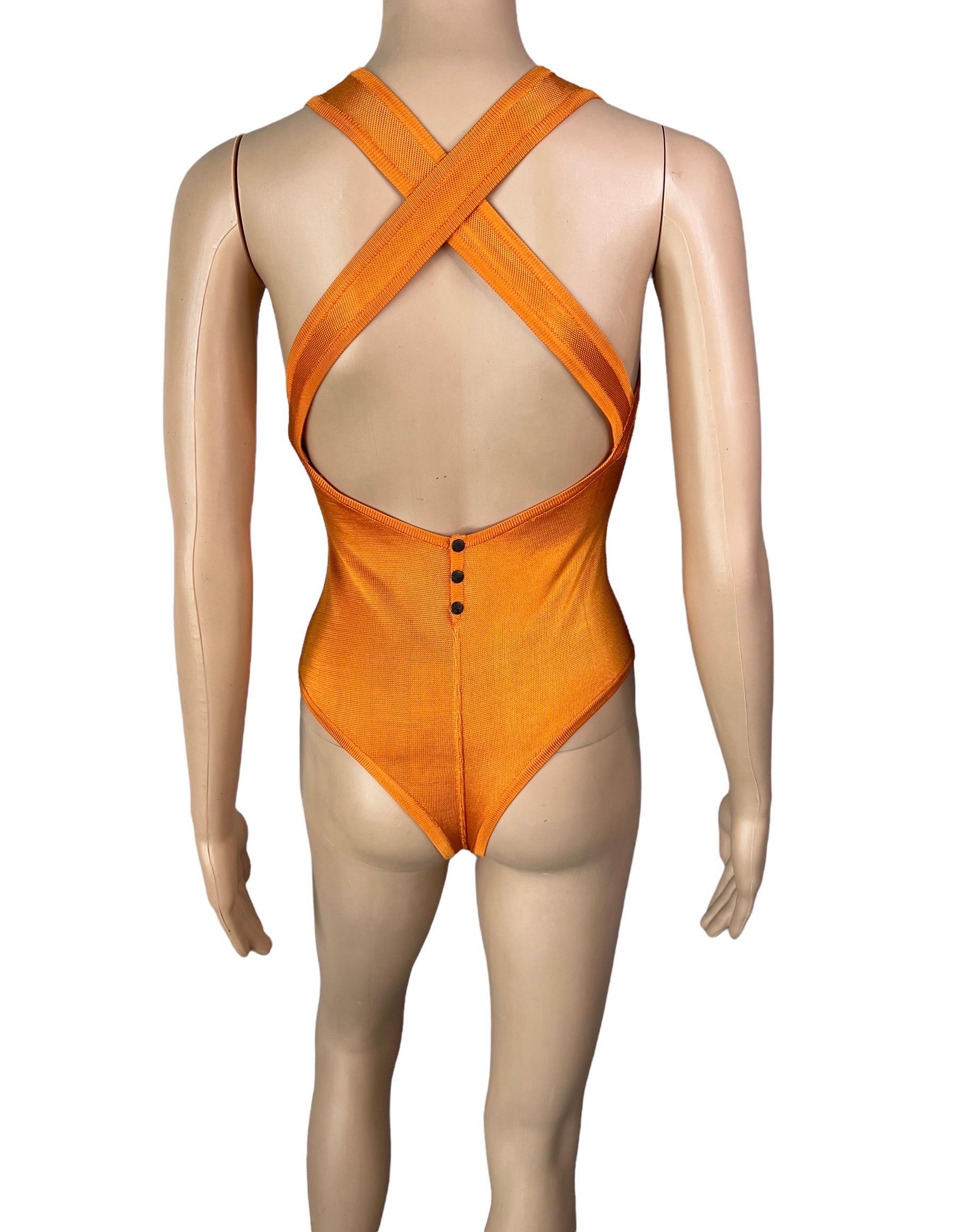 Azzedine Alaia Vintage S/S 1986 Open Back Orange Bodysuit Top For Sale 1