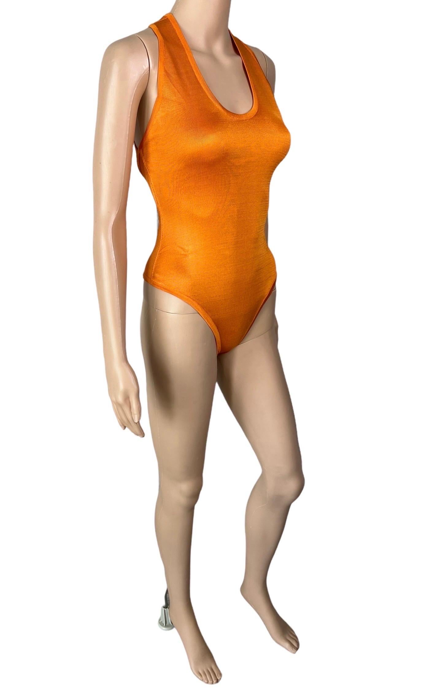 Azzedine Alaia Vintage S/S 1986 Open Back Orange Bodysuit Top For Sale 2
