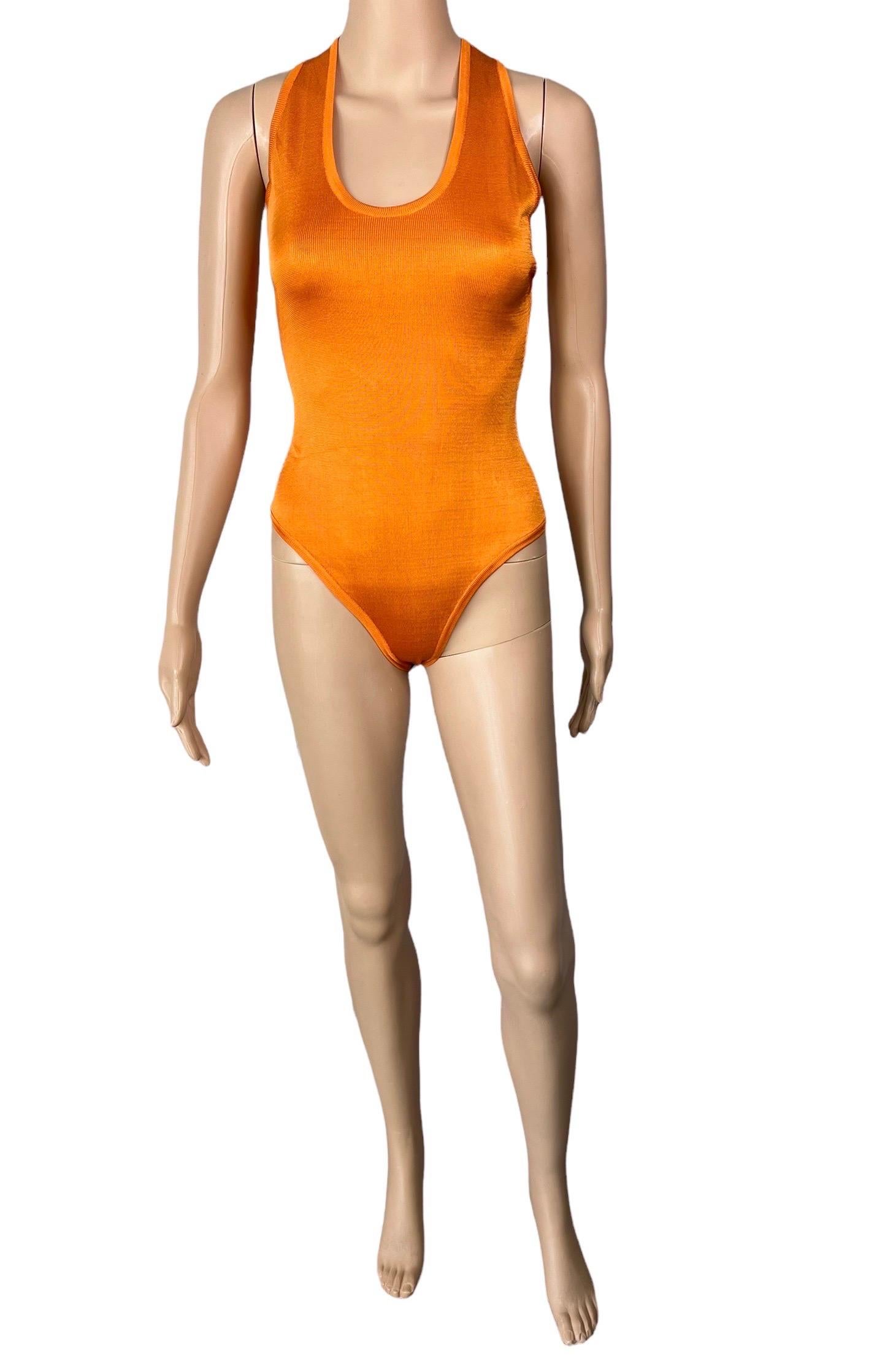 Azzedine Alaia Vintage S/S 1986 Open Back Orange Bodysuit Top For Sale 4