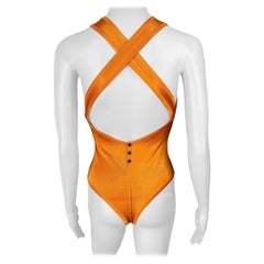 Azzedine Alaia Vintage S/S 1986 Open Back Orange Bodysuit Top