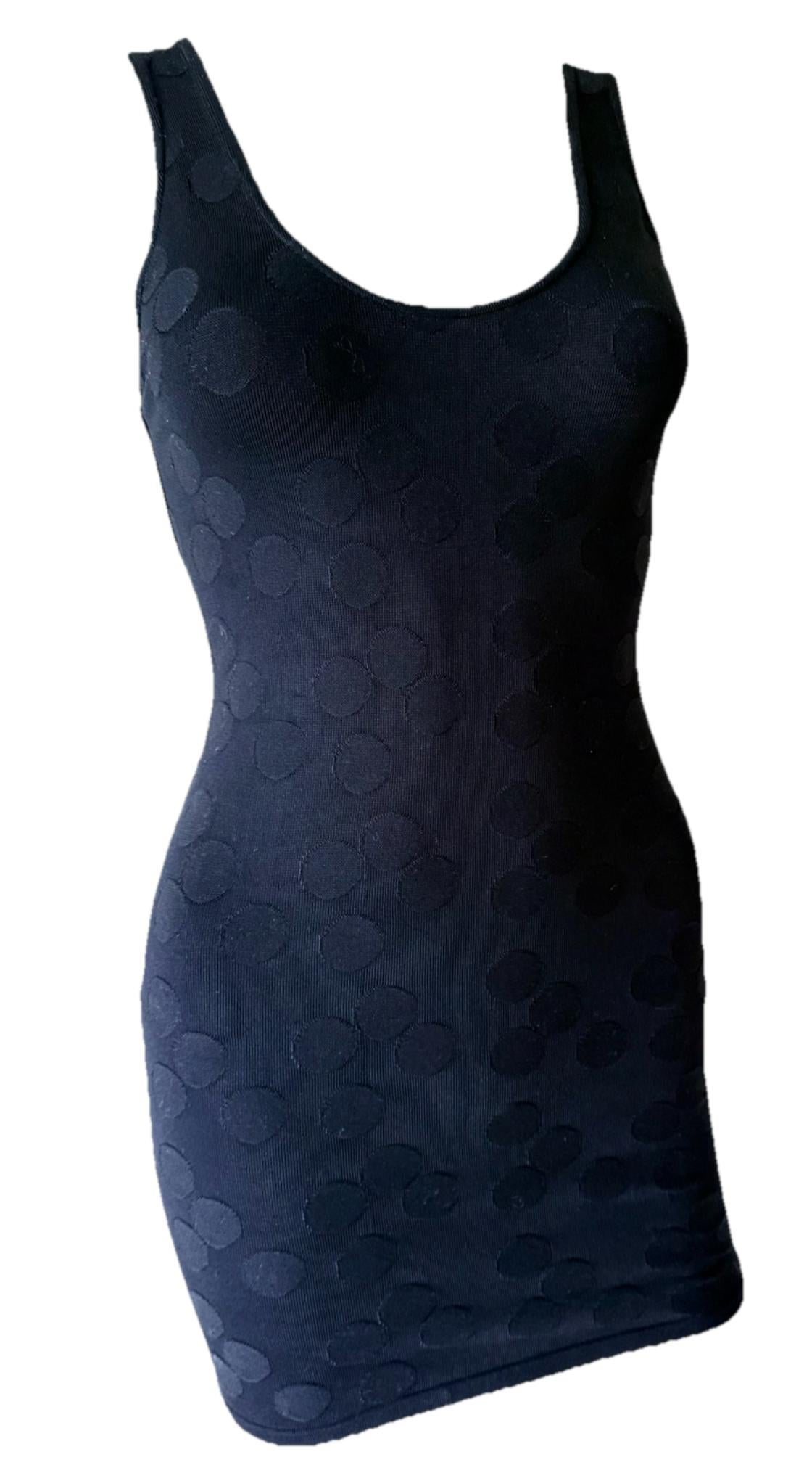 AZZEDINE ALAÏA Vintage S/S 1991 Black Polka Dot Bodycon Mini Dress Negro en venta