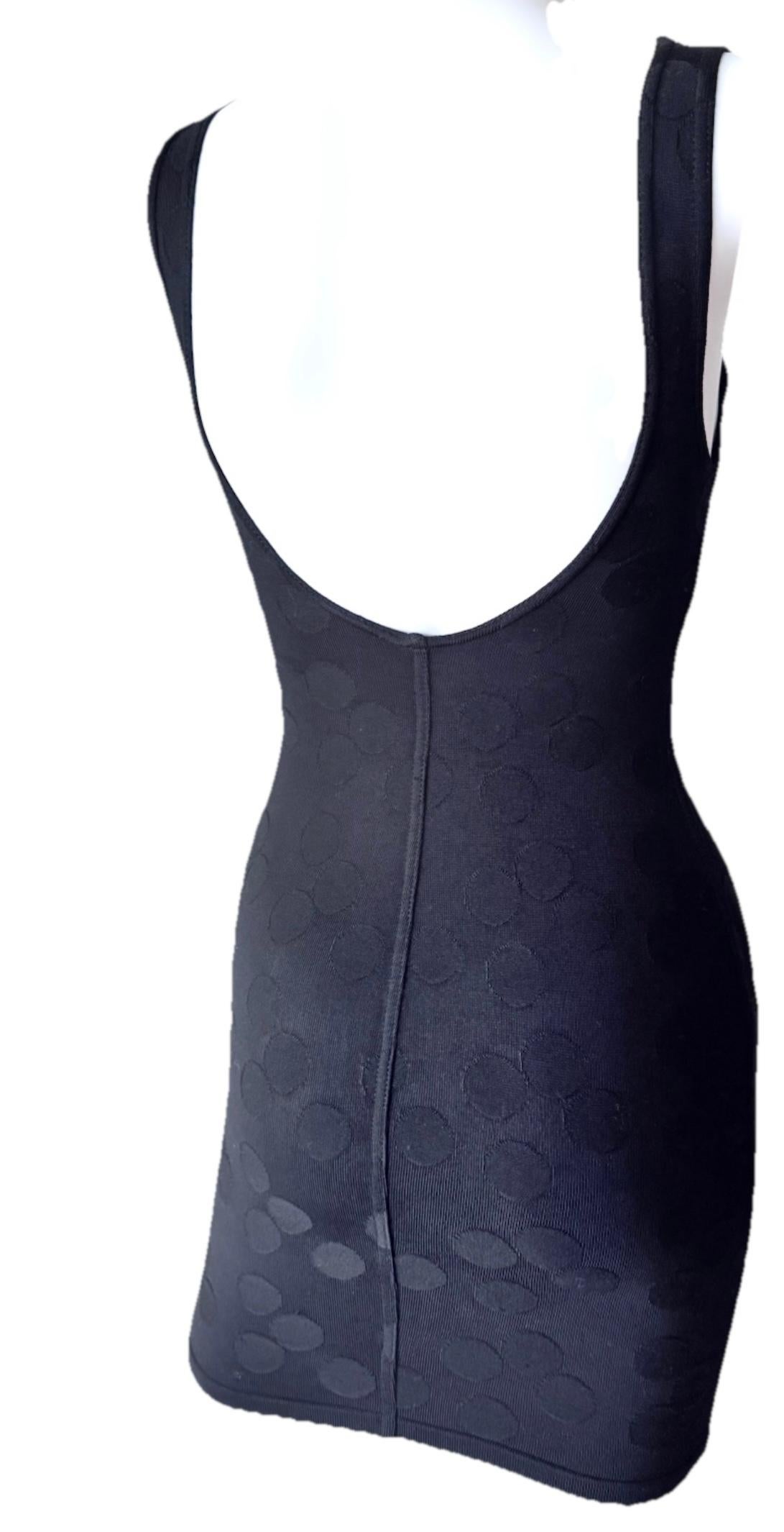 AZZEDINE ALAÏA Vintage S/S 1991 Black Polka Dot Bodycon Mini Dress en Bueno estado para la venta en Woodland Hills, CA