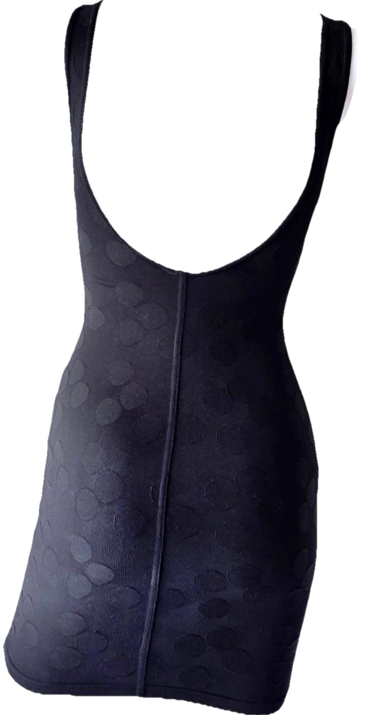 De las mujeres AZZEDINE ALAÏA Vintage S/S 1991 Black Polka Dot Bodycon Mini Dress en venta