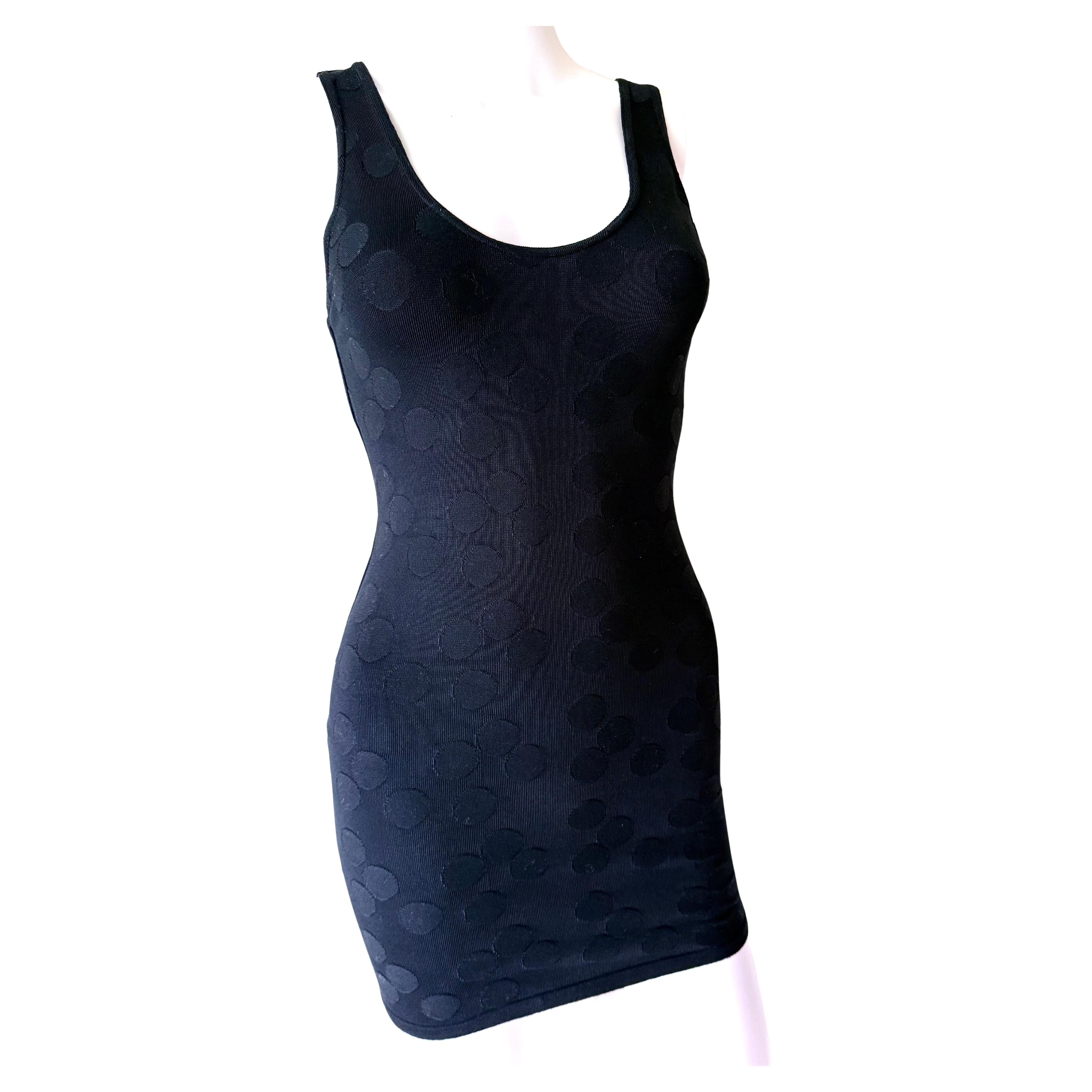 AZZEDINE ALAÏA Vintage S/S 1991 Black Polka Dot Bodycon Mini Dress en venta