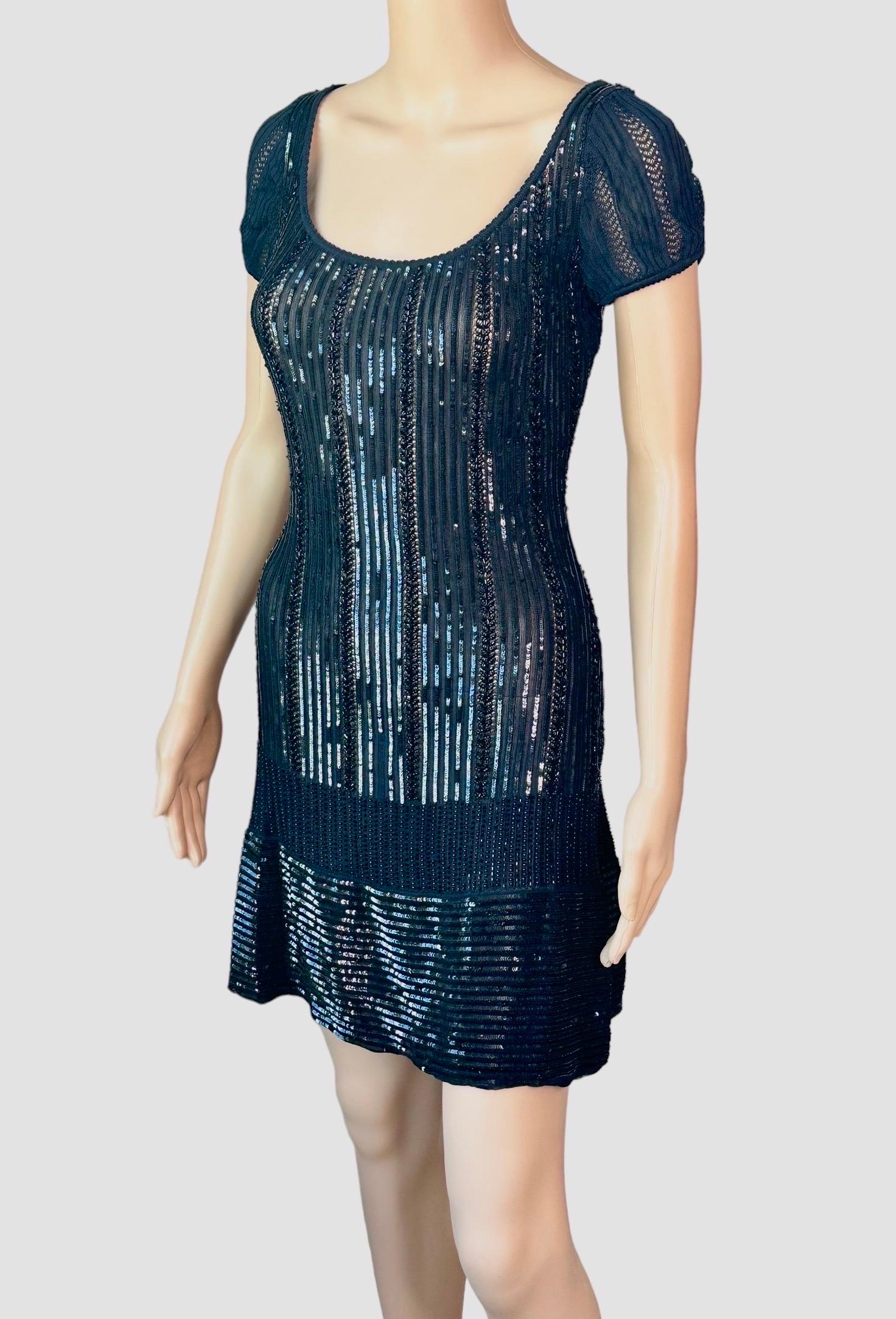 Azzedine Alaia Vintage S/S 1996 Black Sequin Embellished Mini Dress In Good Condition For Sale In Naples, FL