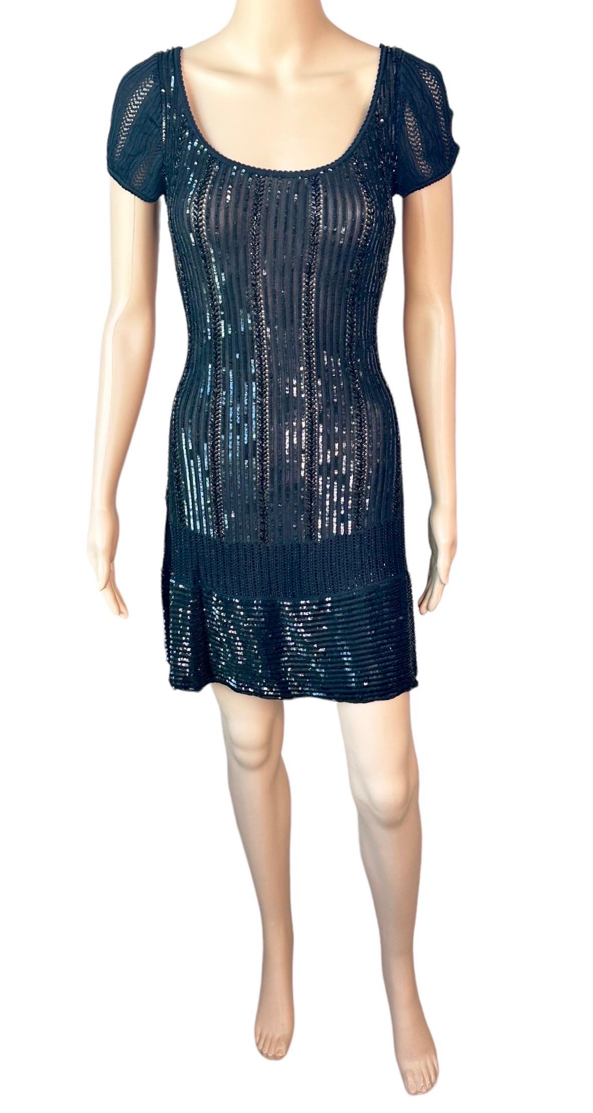 Women's Azzedine Alaia Vintage S/S 1996 Black Sequin Embellished Mini Dress For Sale