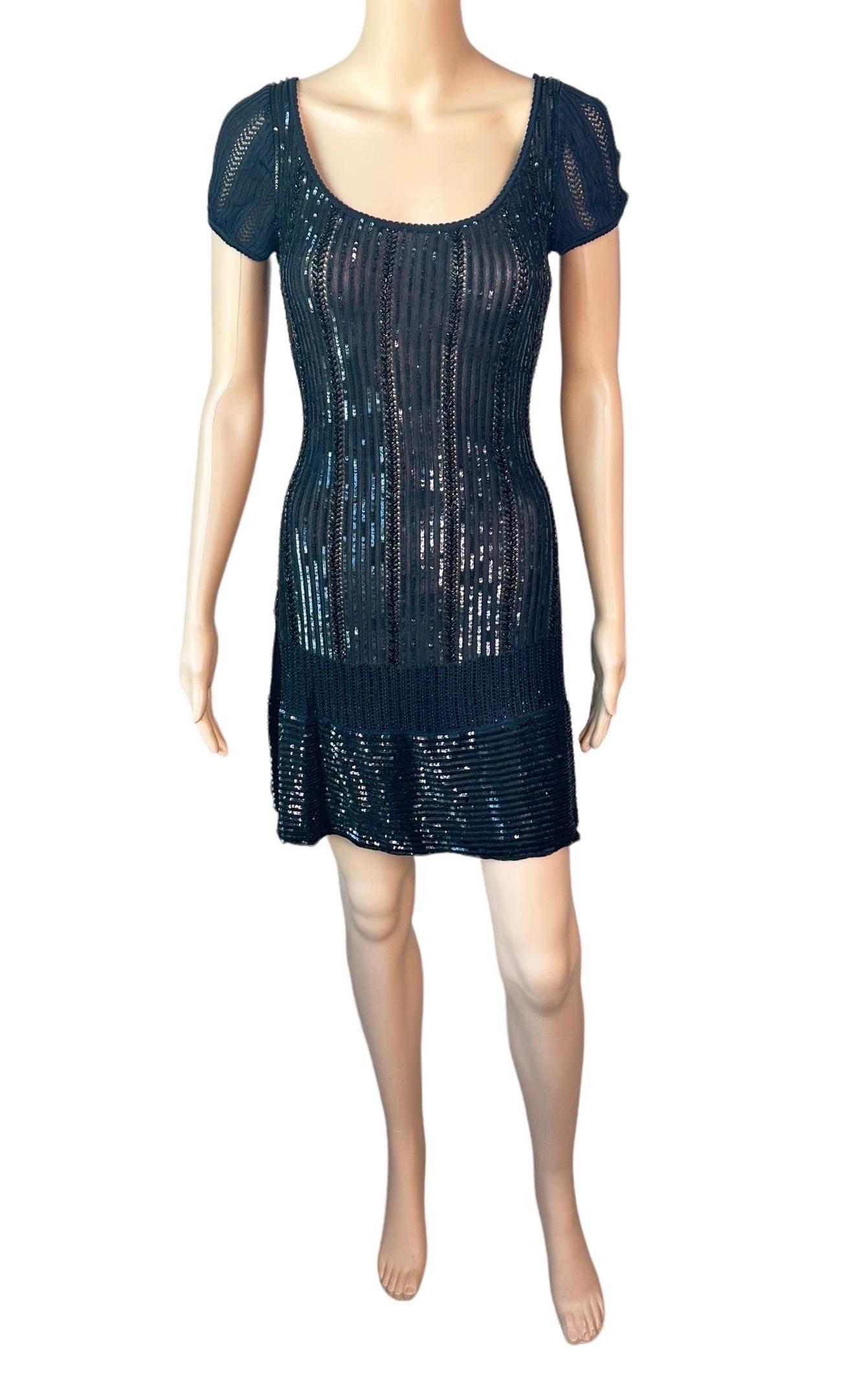 Azzedine Alaïa - Robe courte noire vintage ornée de sequins, printemps-été 1996 en vente 3