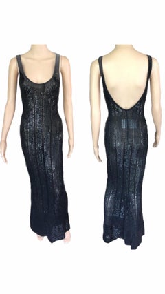 Azzedine Alaia Vintage S/S 1996 Runway Black Sequin Embellished Dress Gown