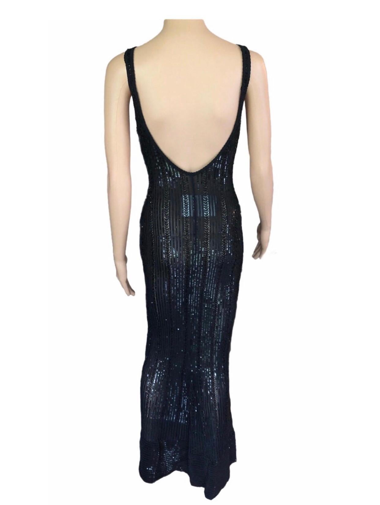 Azzedine Alaia Vintage S/S 1996 Runway Black Sequin Embellished Dress Gown In Excellent Condition For Sale In Naples, FL
