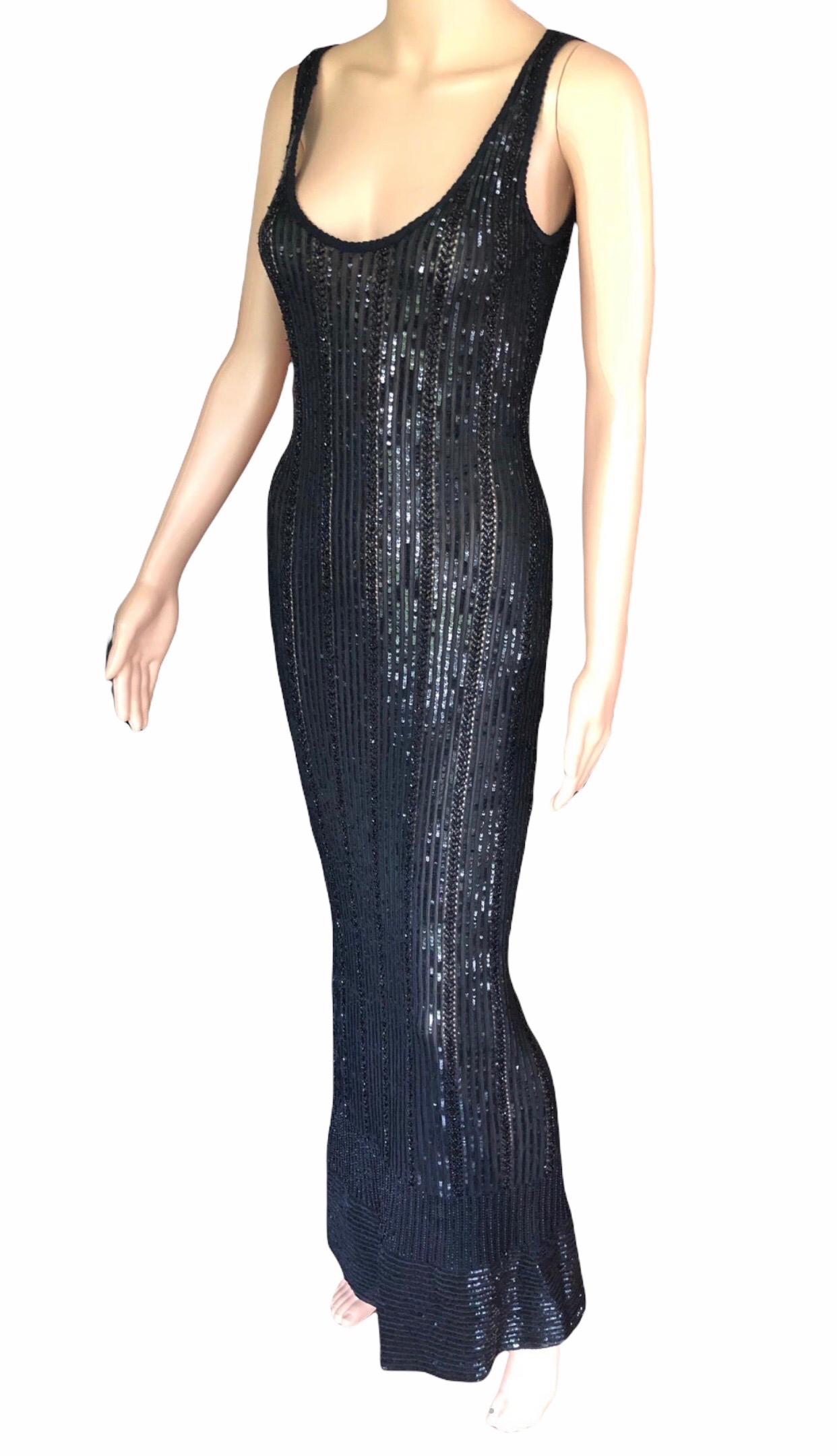 Women's Azzedine Alaia Vintage S/S 1996 Runway Black Sequin Embellished Dress Gown