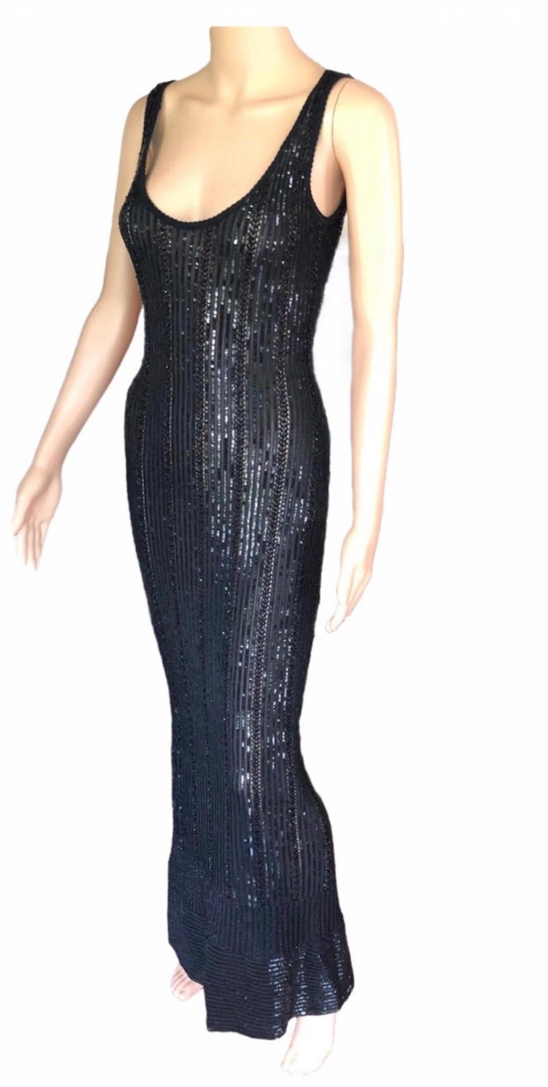 Azzedine Alaia Vintage S/S 1996 Runway Black Sequin Embellished Dress Gown For Sale 1