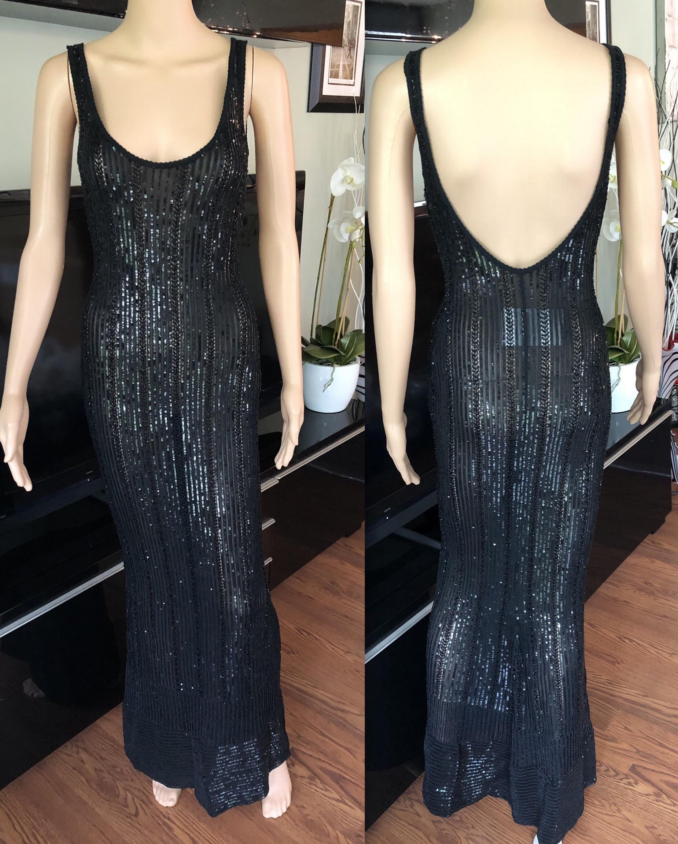 Azzedine Alaia Vintage S/S 1996 Runway Black Sequin Embellished Dress Gown For Sale 2