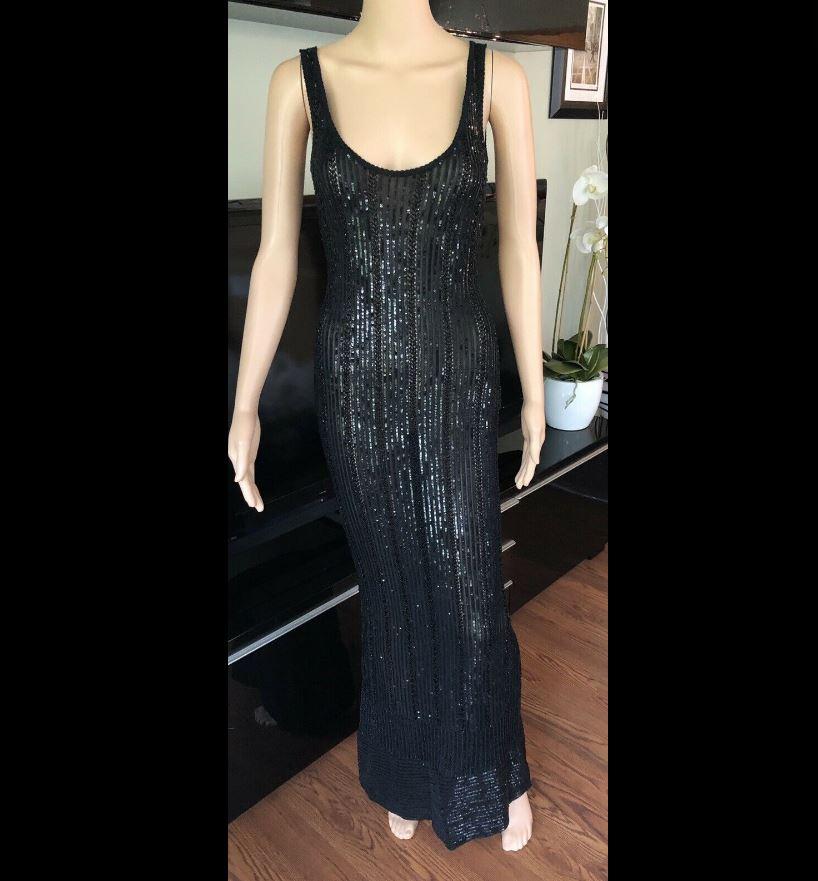 Women's Azzedine Alaia Vintage S/S 1996 Runway Black Sequin Embellished Dress Gown