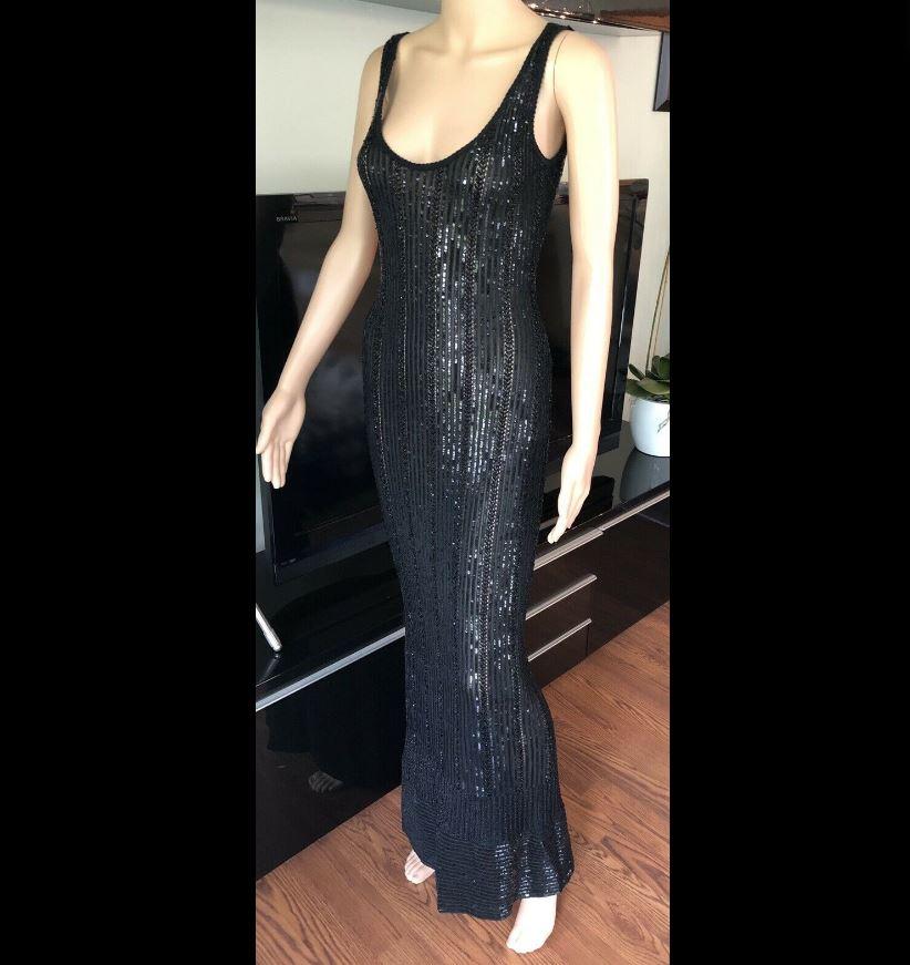 Azzedine Alaia Vintage S/S 1996 Runway Black Sequin Embellished Dress Gown 1