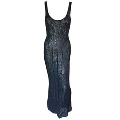 Azzedine Alaia Vintage S/S 1996 Runway Black Sequin Embellished Dress Gown