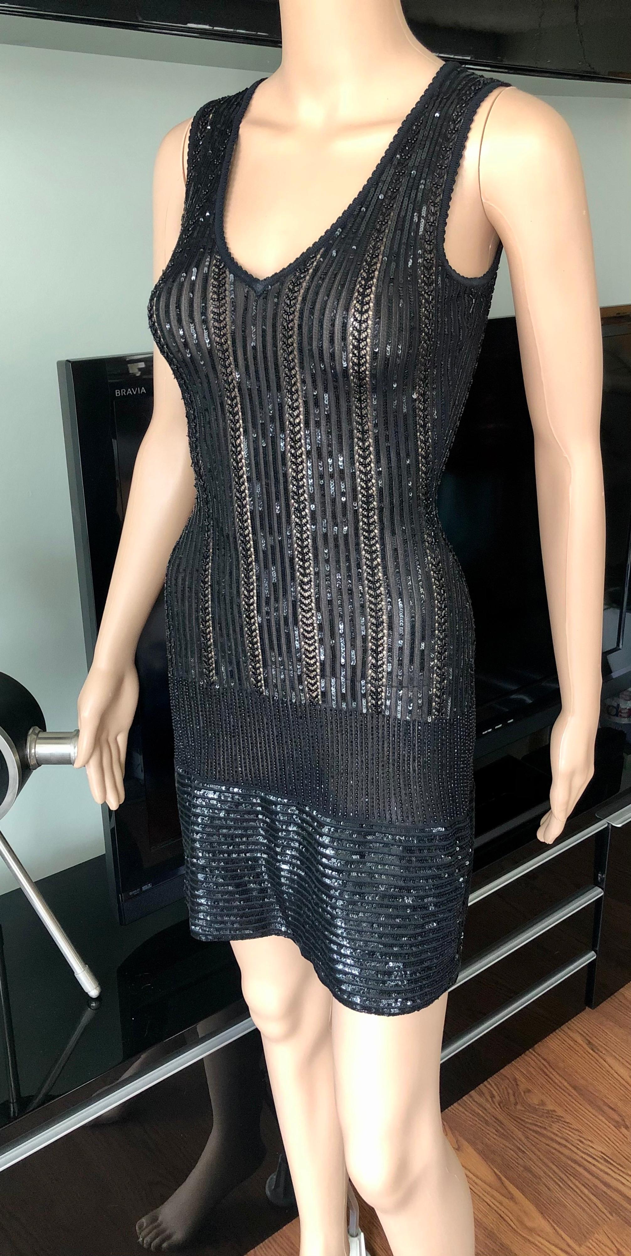Azzedine Alaia Vintage S/S 1996 Runway Black Sequin Embellished Mini Dress In Excellent Condition For Sale In Naples, FL
