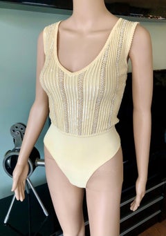 Azzedine Alaia Vintage S/S 1996 Runway Sequin Beaded Embellished Bodysuit Top