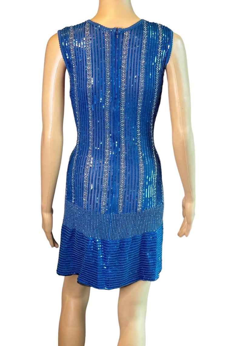 Azzedine Alaia Vintage S/S 1996 Runway Sequin Embellished Blue Mini Dress  at 1stDibs